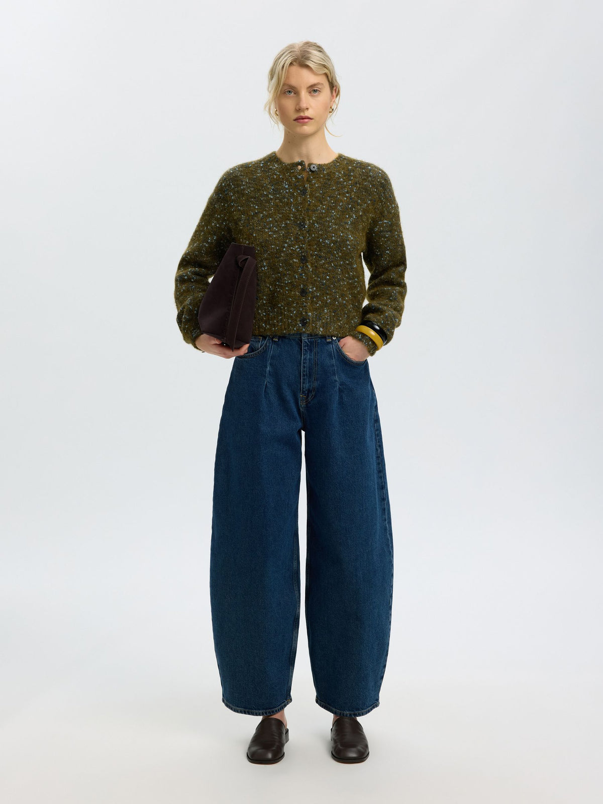 Selected- Kat Cropped Cardigan in Fir Green