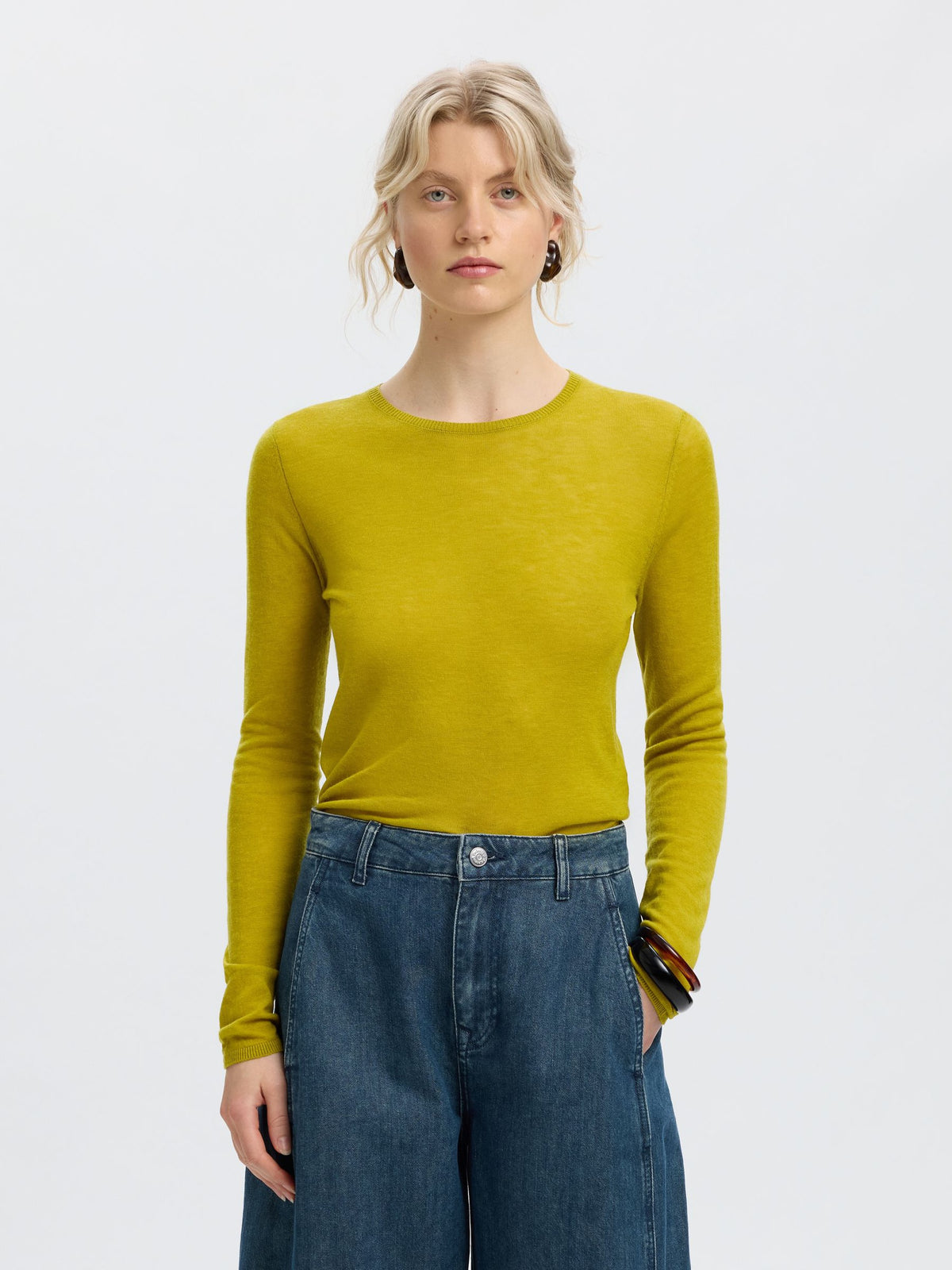 Selected- Vendy Merino Wool Pullover in Avocado Oil