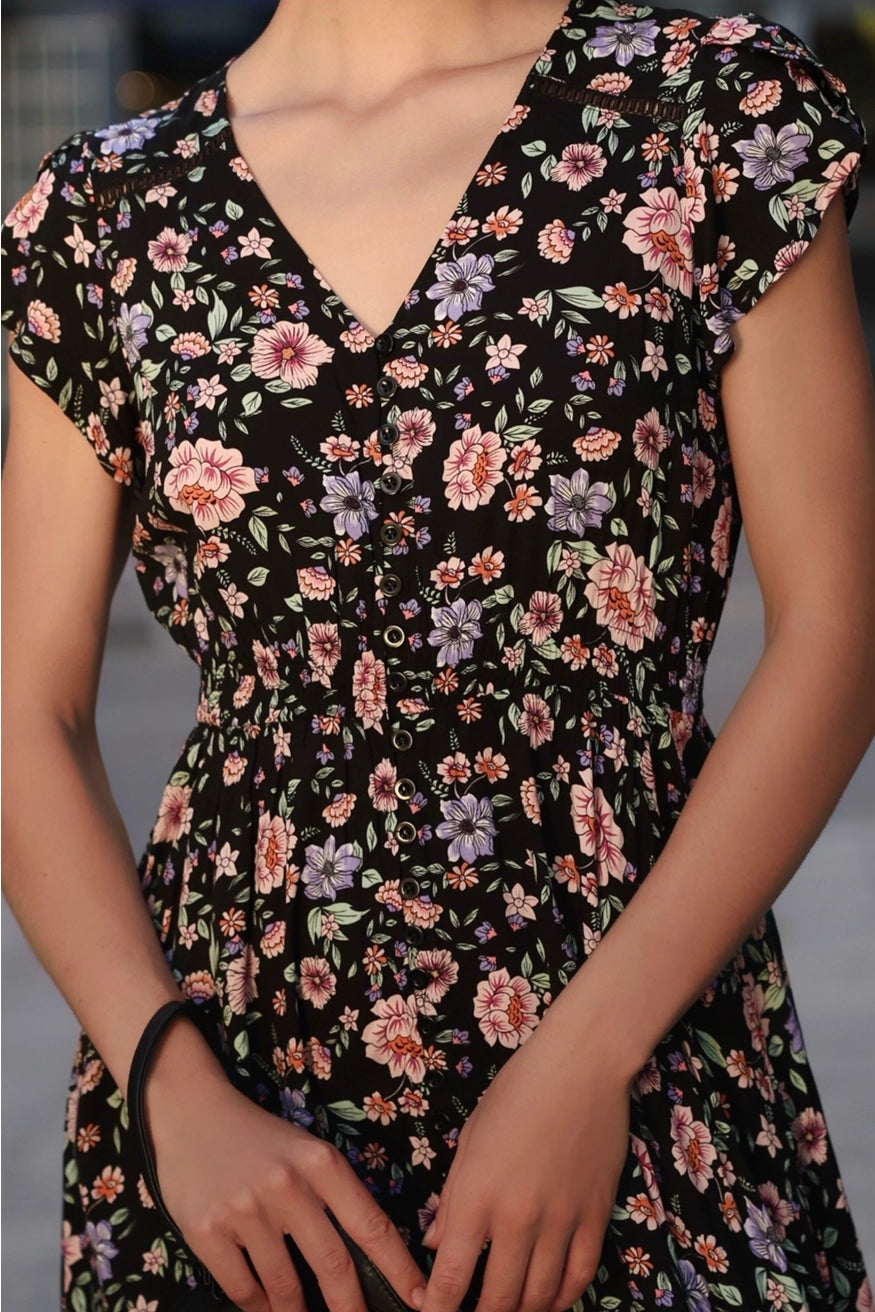 Annick- Michelle Floral Maxi Dress in Black