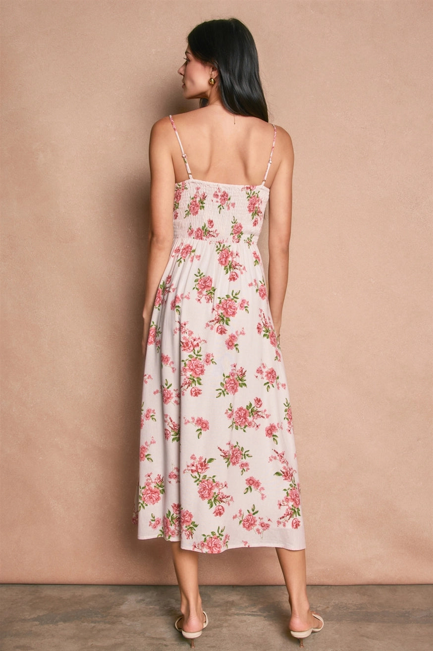 Dress Forum - Floral Sweetheart Corset Midi Dress in Romantic Pink