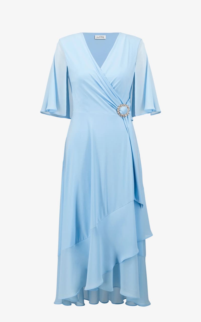 Joseph Ribkoff- Silky Knit Flowy Wrap Dress With Buckle
