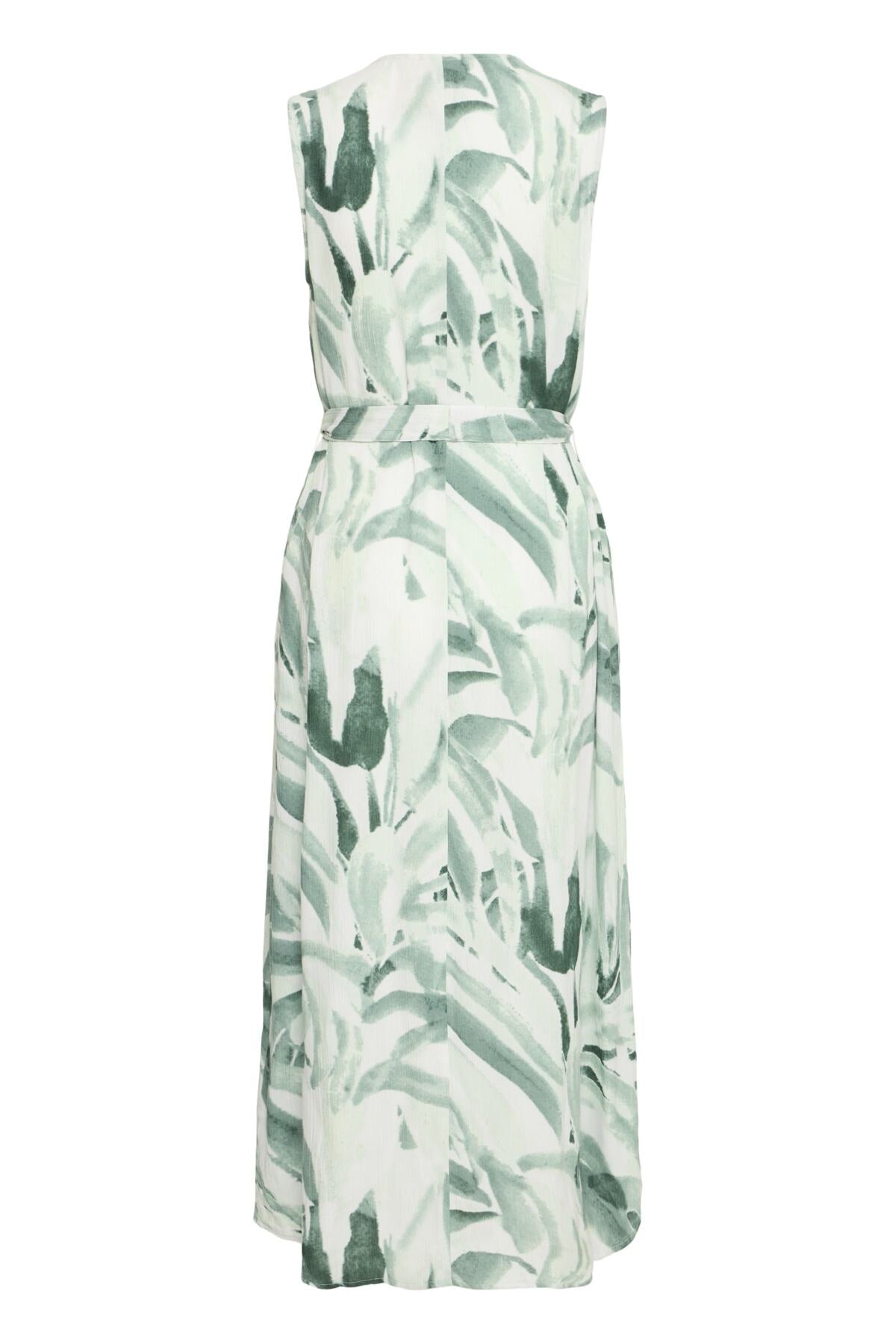 Fransa- Easy Printed Buttoned Midi Dress in Green