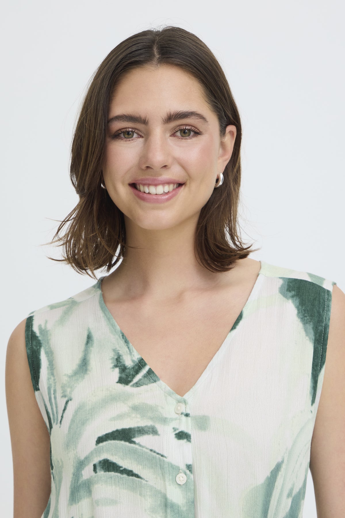 Fransa- Easy Printed Buttoned Midi Dress in Green