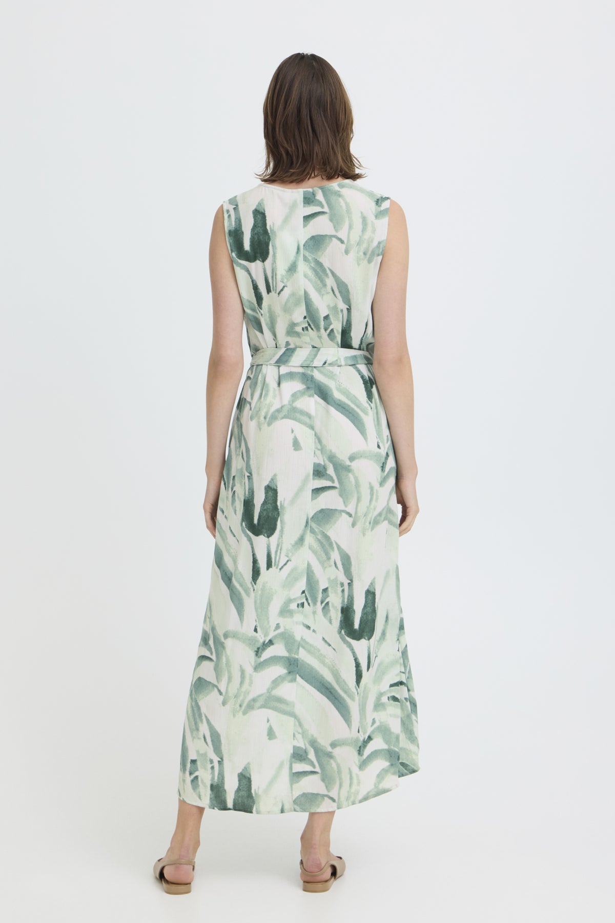 Fransa- Easy Printed Buttoned Midi Dress in Green