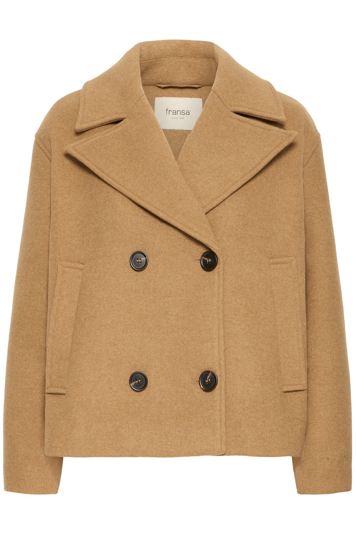Fransa- Charlotte Double Breasted Coat in Tobacco Brown