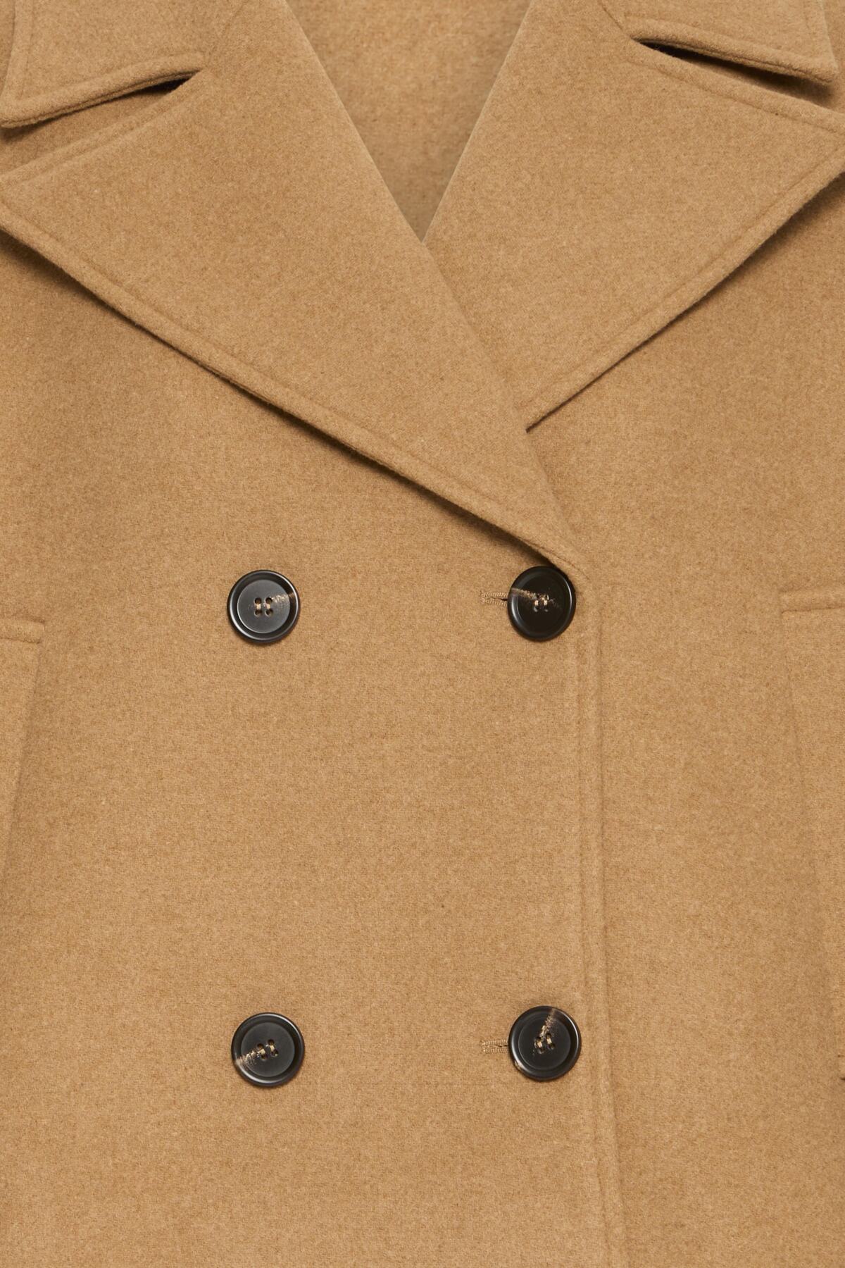 Fransa- Charlotte Double Breasted Coat in Tobacco Brown