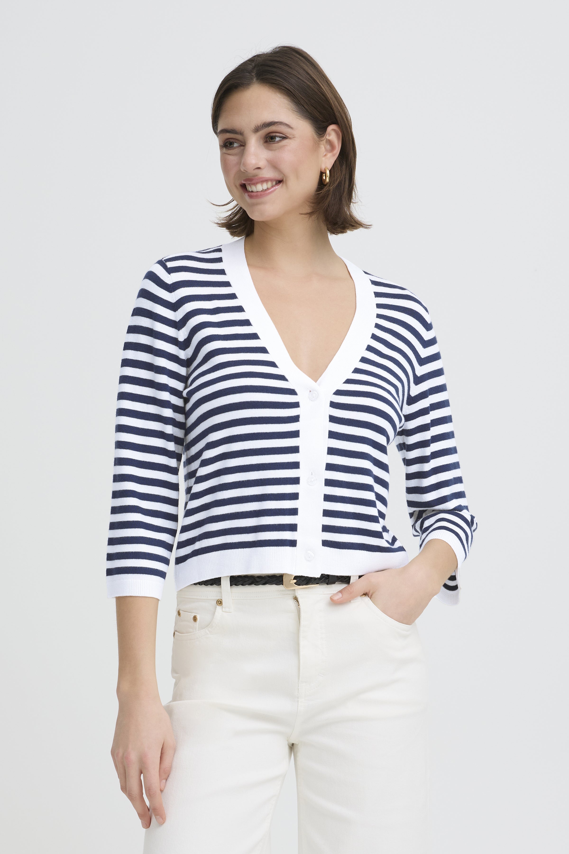 Fransa- Mary Cardigan in Navy Stripe