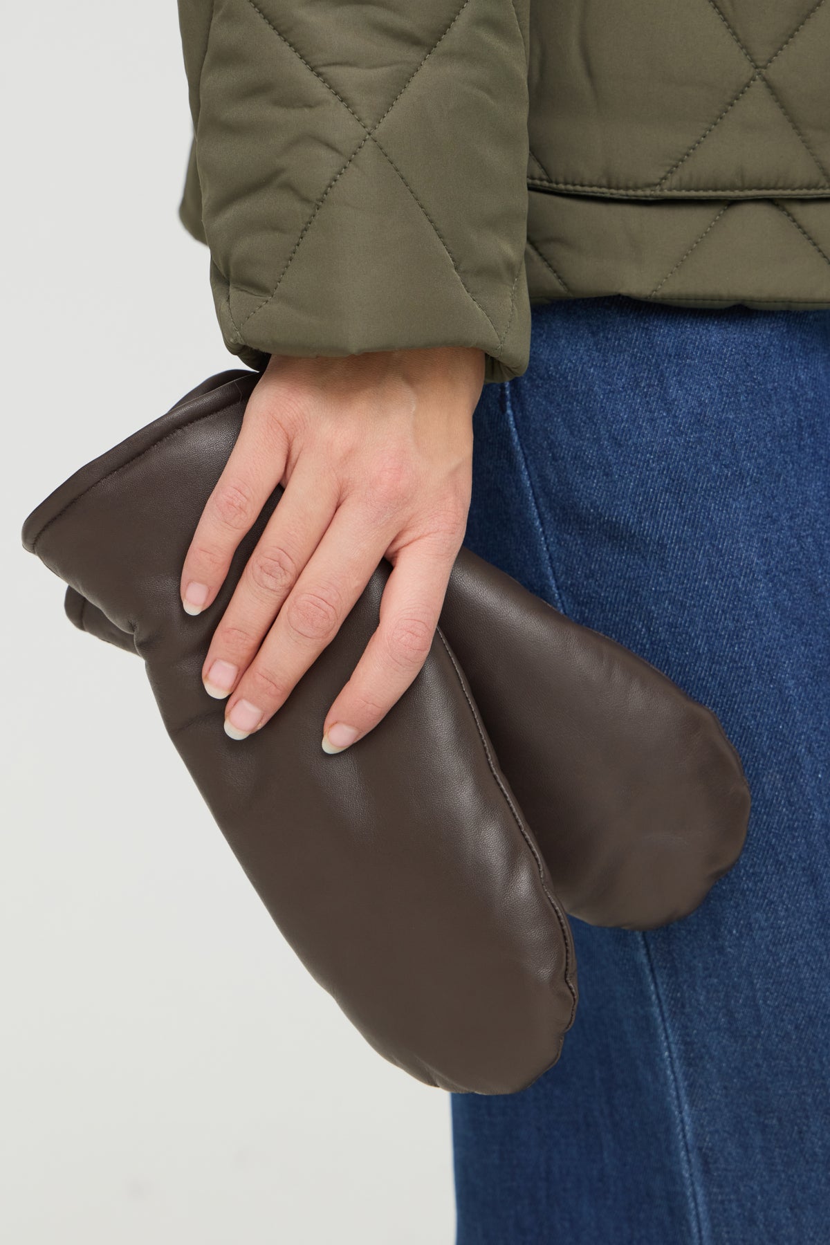 Fransa- Ajlin Leather Mittens in Rain Drum