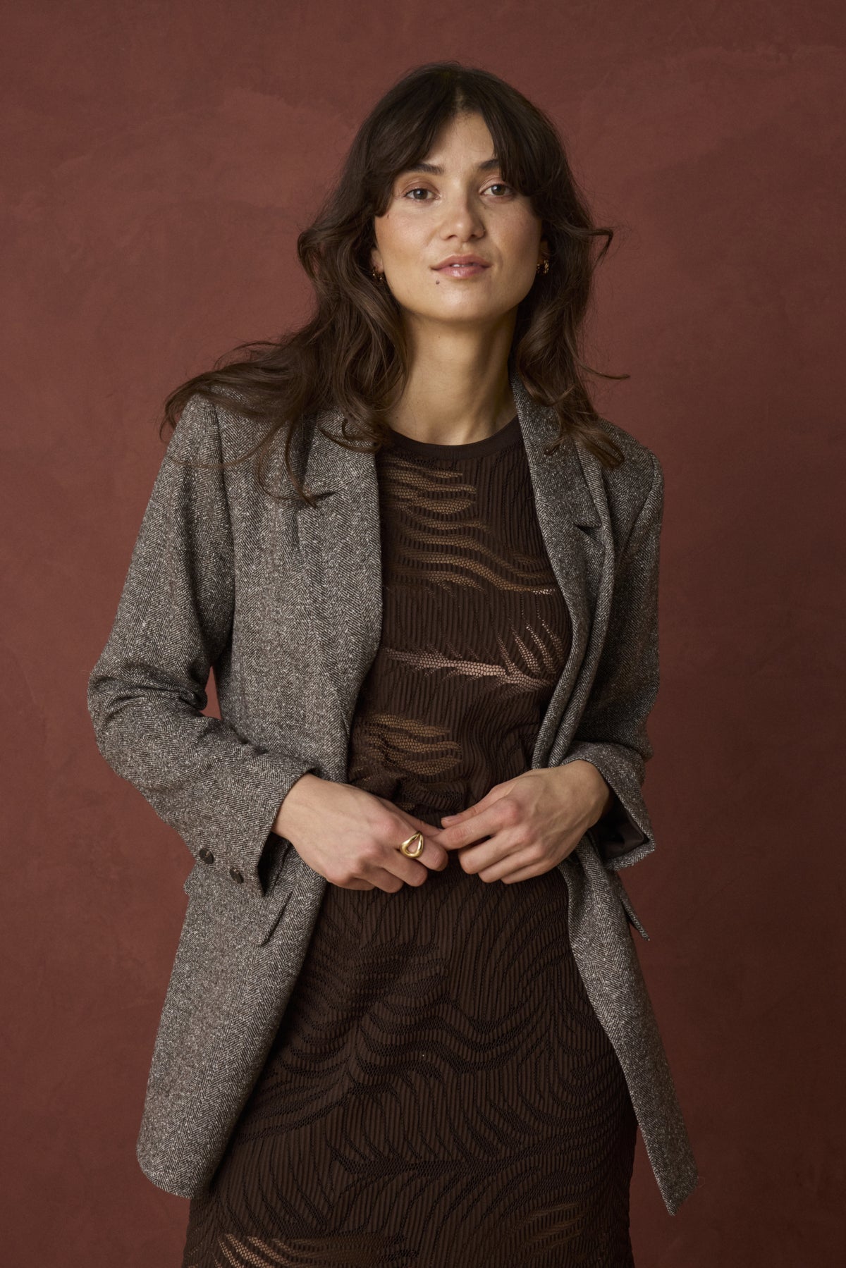 Fransa- Junelie Lace T-Shirt in Hot Fudge