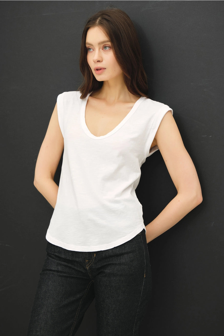 Be Cool - New Shade Basic Cap Sleeve Garment Dyed Top in White