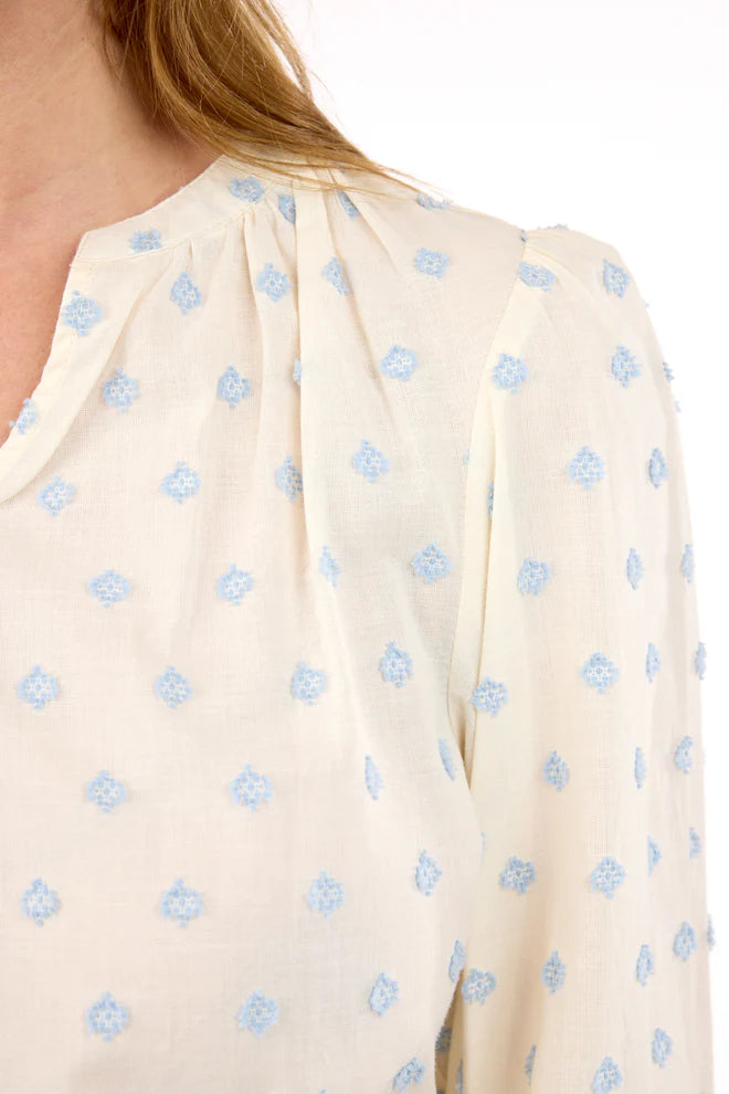 B Copenhagen - Long Sleeve Discreet Patterned Blouse in Cream