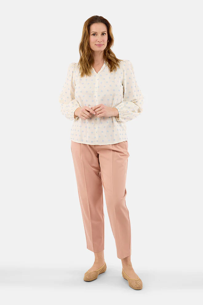 B Copenhagen - Long Sleeve Discreet Patterned Blouse in Cream