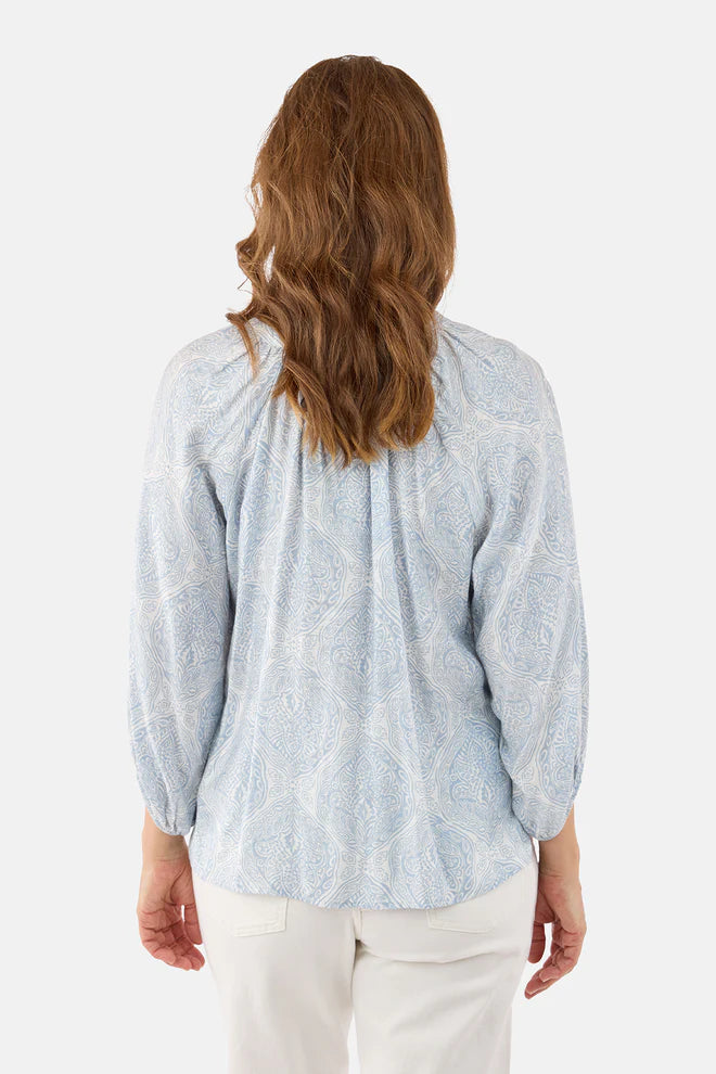 B Copenhagen - Long Sleeve Printed Blouse in Light Blue