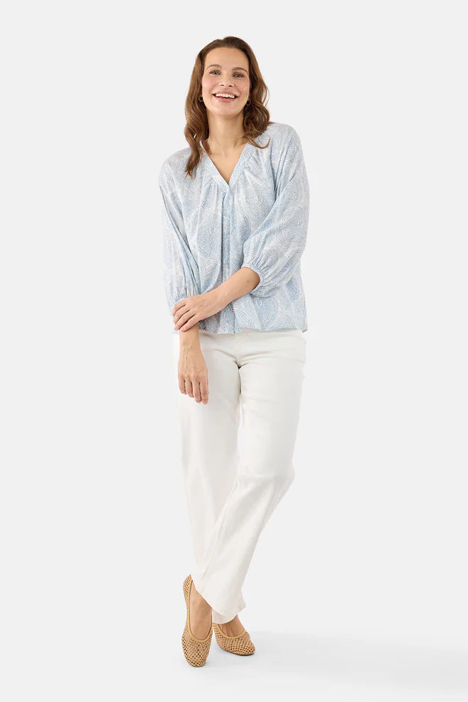 B Copenhagen - Long Sleeve Printed Blouse in Light Blue