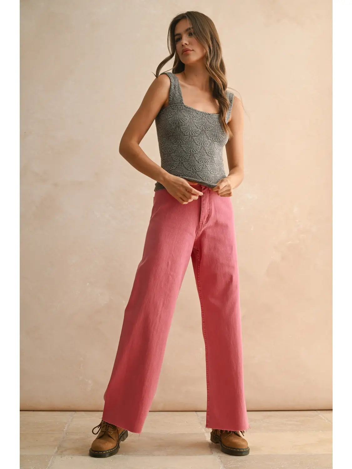 Miou Muse- Washed Look Detail Textured Knitted Top