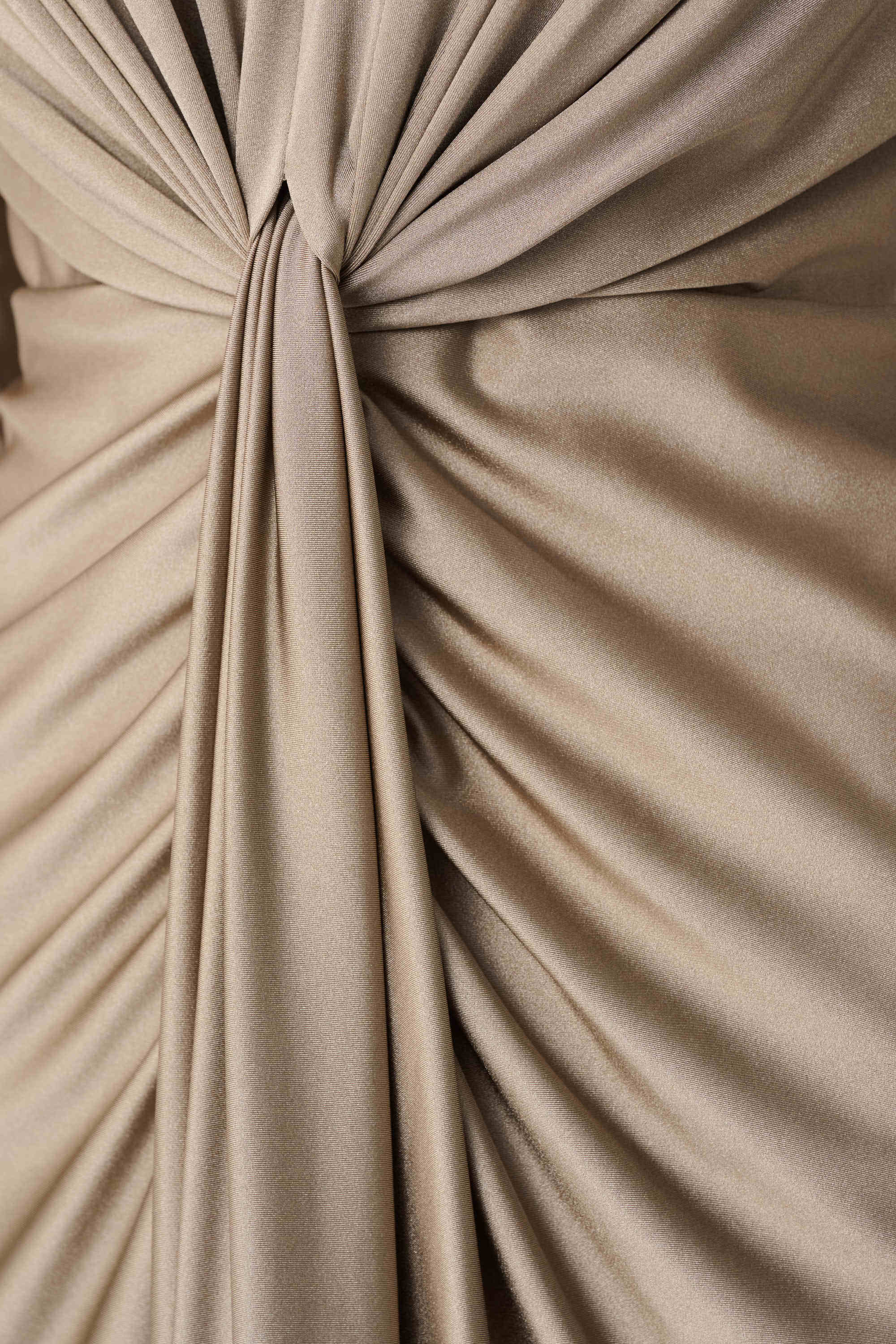 Joseph Ribkoff- Satin Effect Knit Draped V-Neck Sheath Dress in Platinum Grey