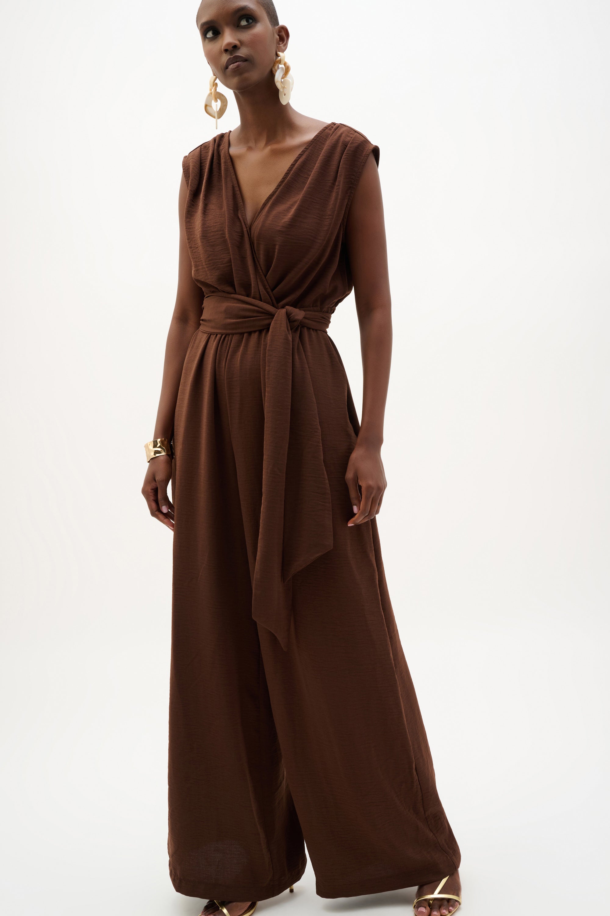 Joseph Ribkoff- Woven Gauze Wide Leg Pull-On Jumpsuit in Mahogany