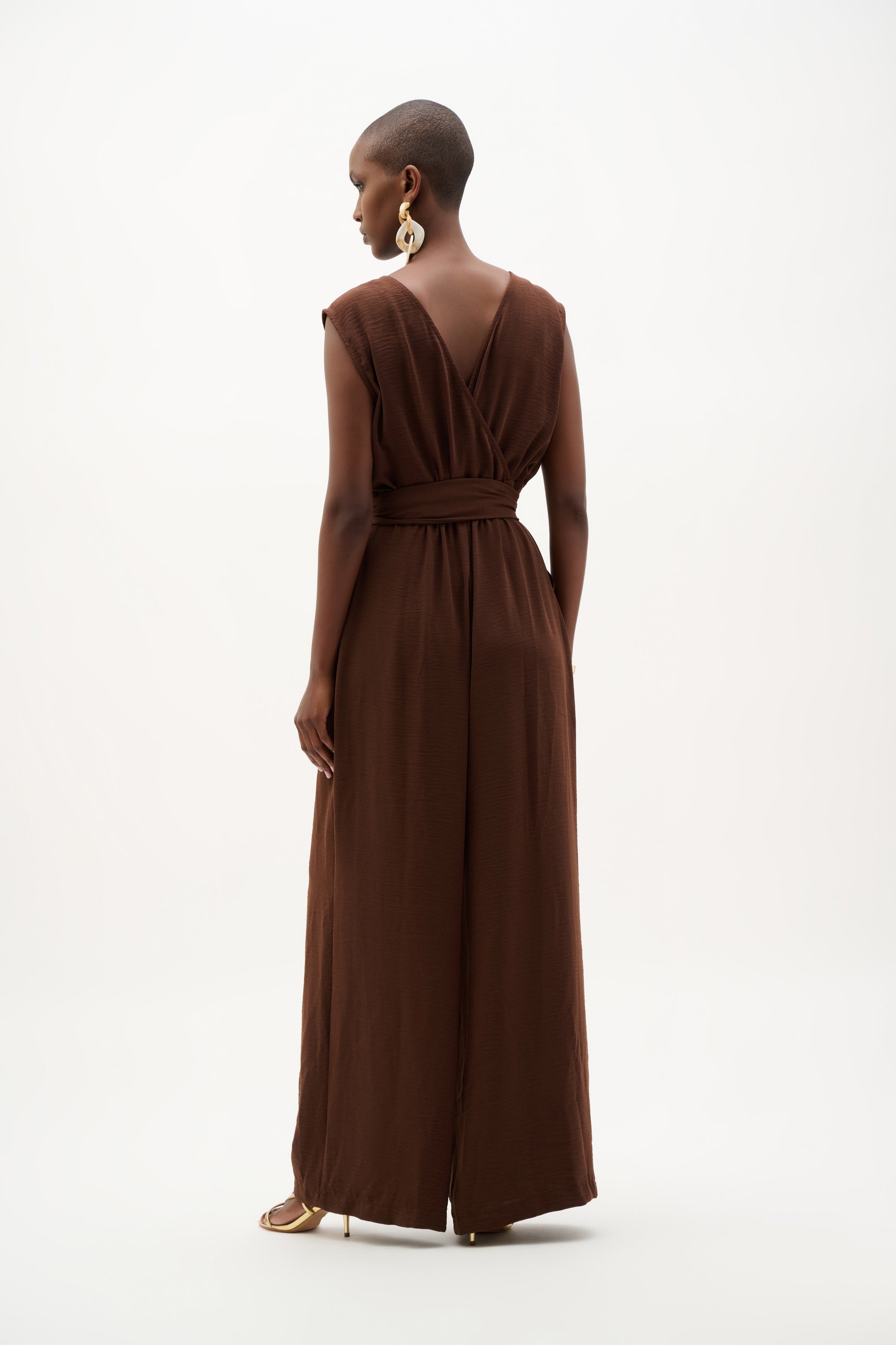Joseph Ribkoff- Woven Gauze Wide Leg Pull-On Jumpsuit in Mahogany