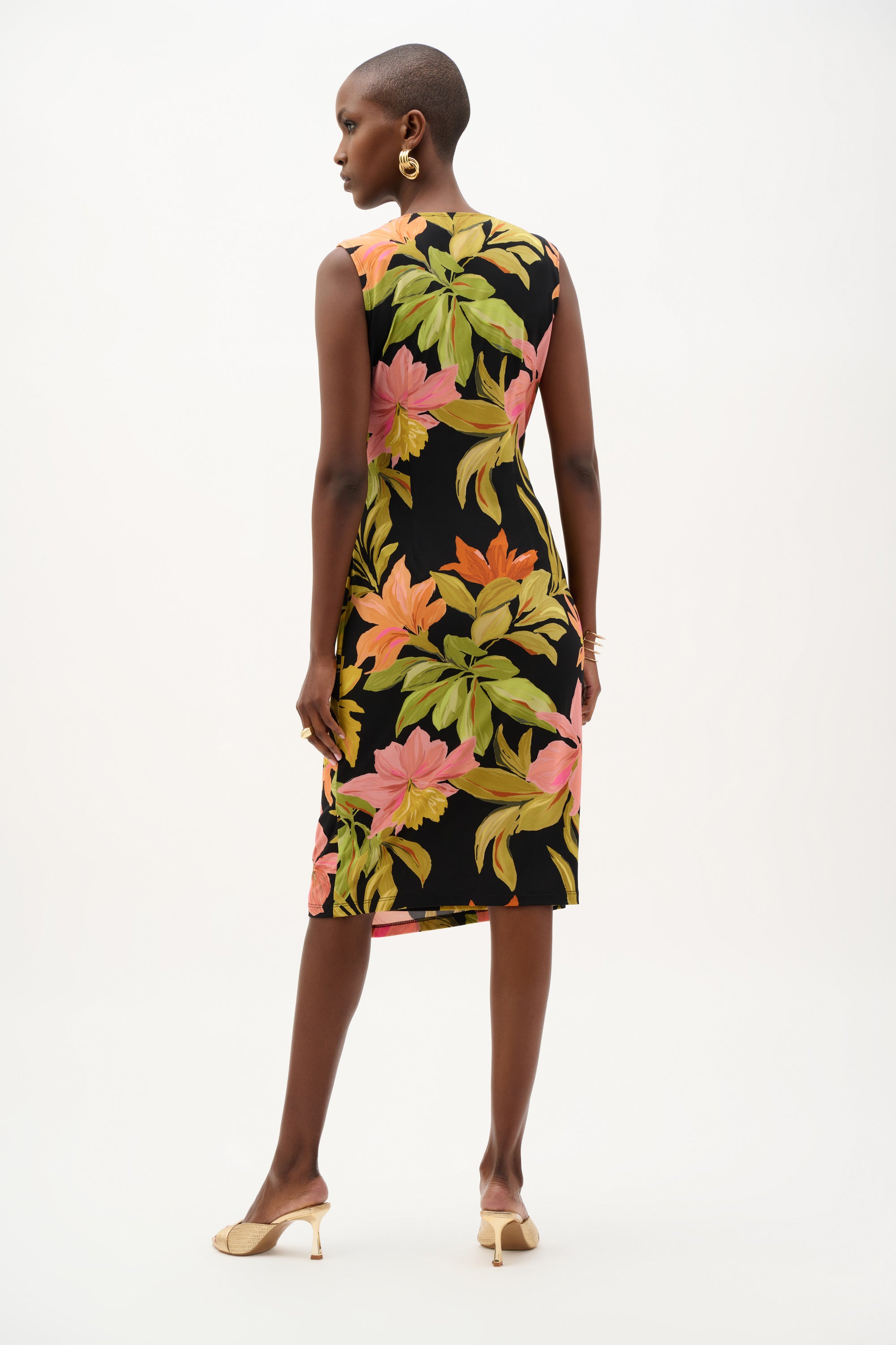 Joseph Ribkoff- Silky Knit Tropical Print Wrap Dress in Black Multi