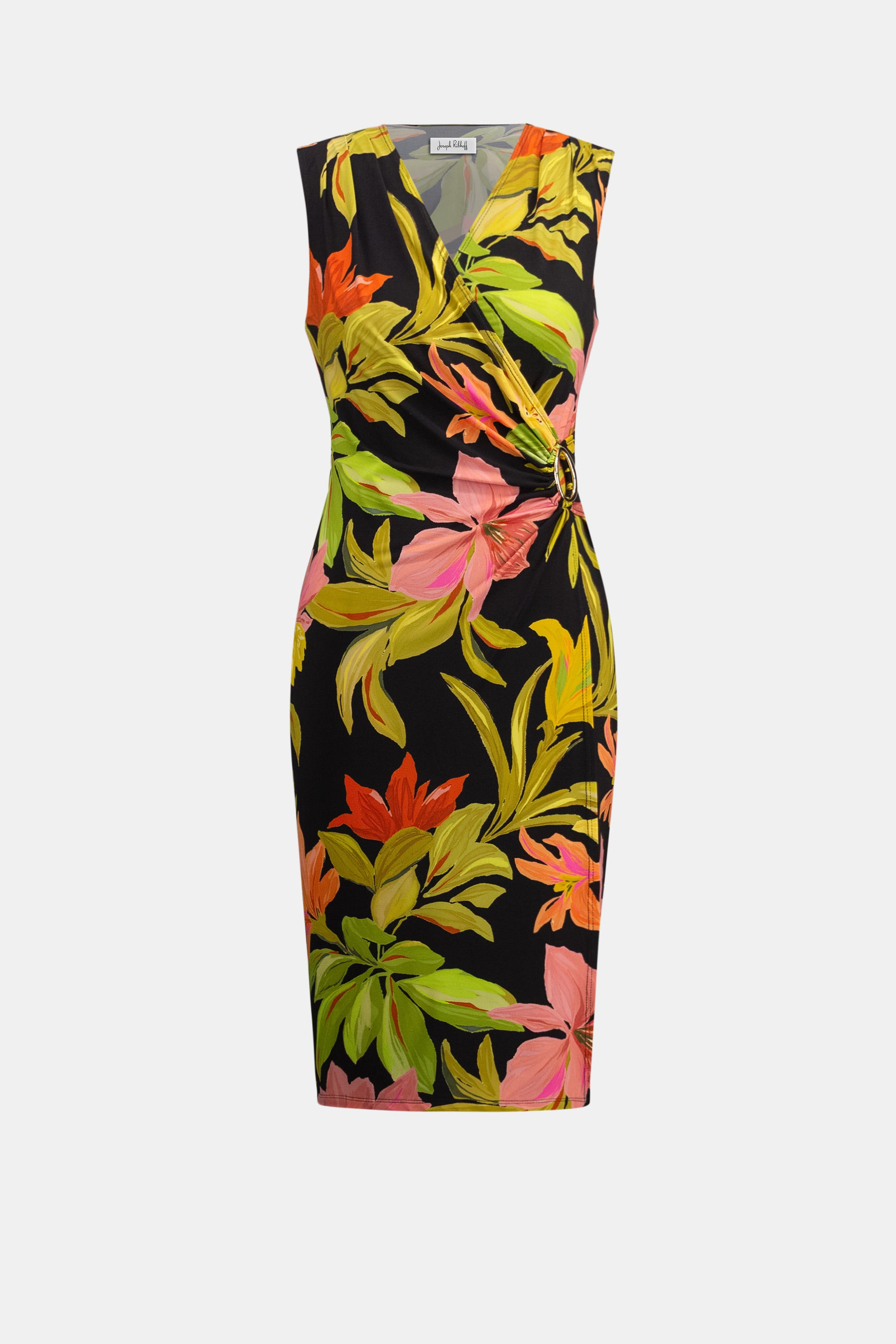 Joseph Ribkoff- Silky Knit Tropical Print Wrap Dress in Black Multi