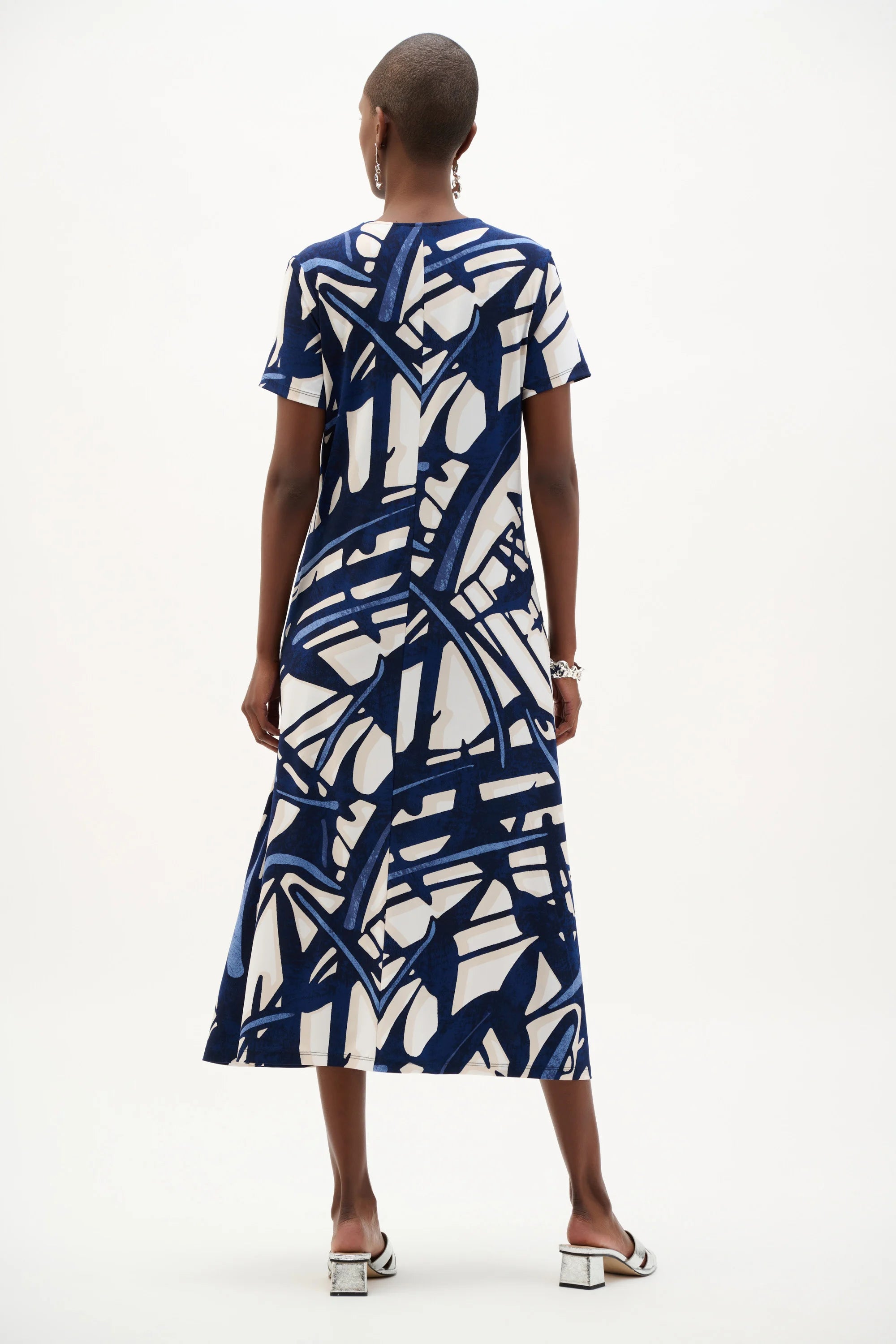 Joseph Ribkoff- Silky Knit Abstract Print Trapeze Dress in Vanilla Multi