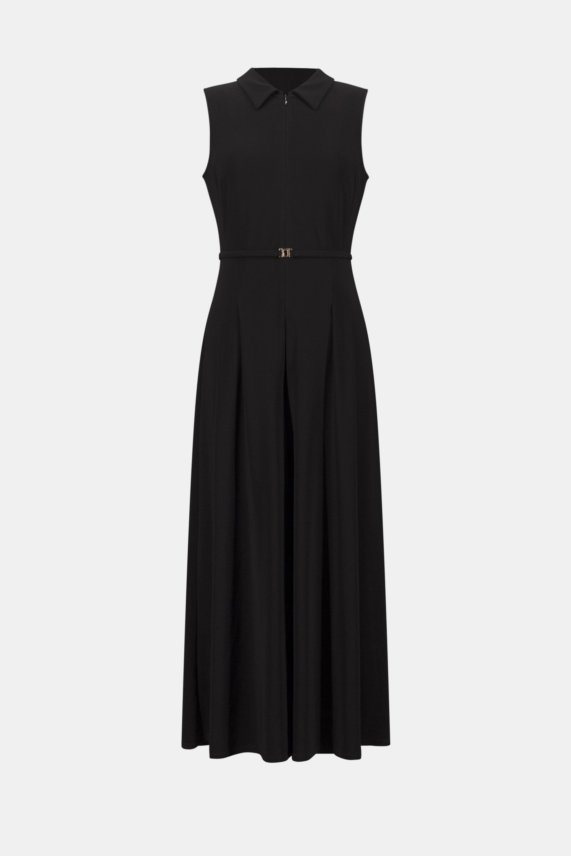 Joseph Ribkoff- Silky Knit Wide Leg Jumpsuit With Zipped Neckline in Black