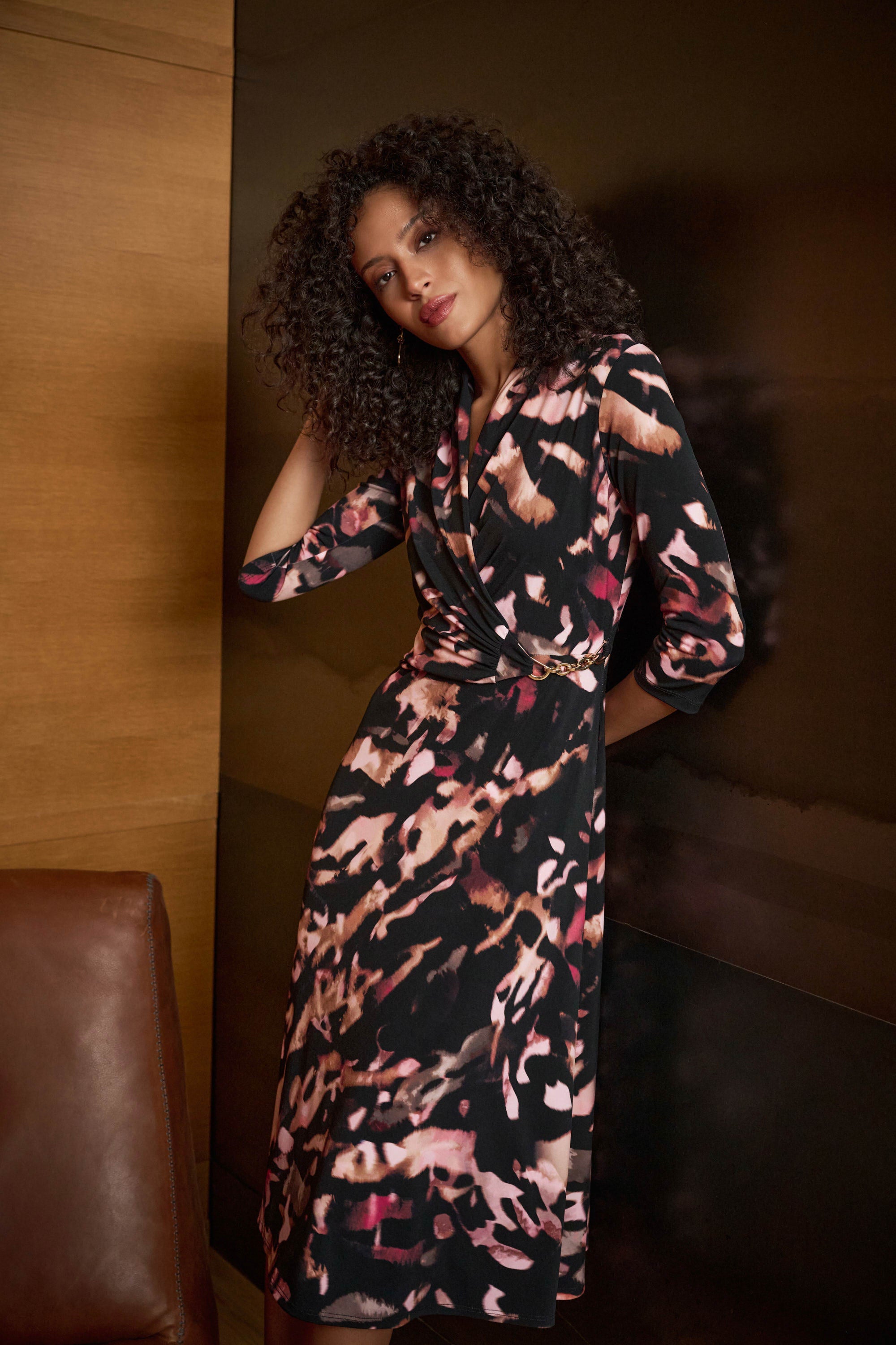 Joseph Ribkoff- Printed Silky Knit Fit And Flare Dress in Black