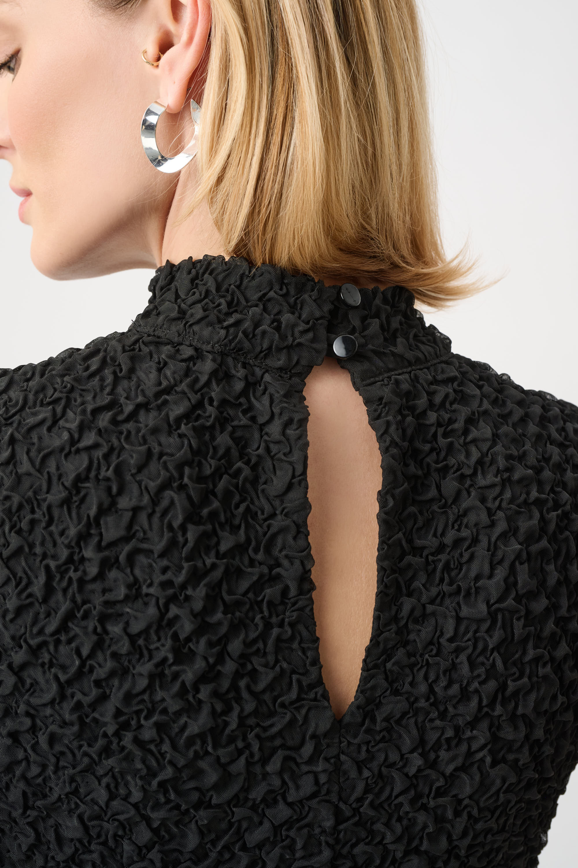 Joseph Ribkoff- Textured Jacquard Flounce Dress with Memory in Black