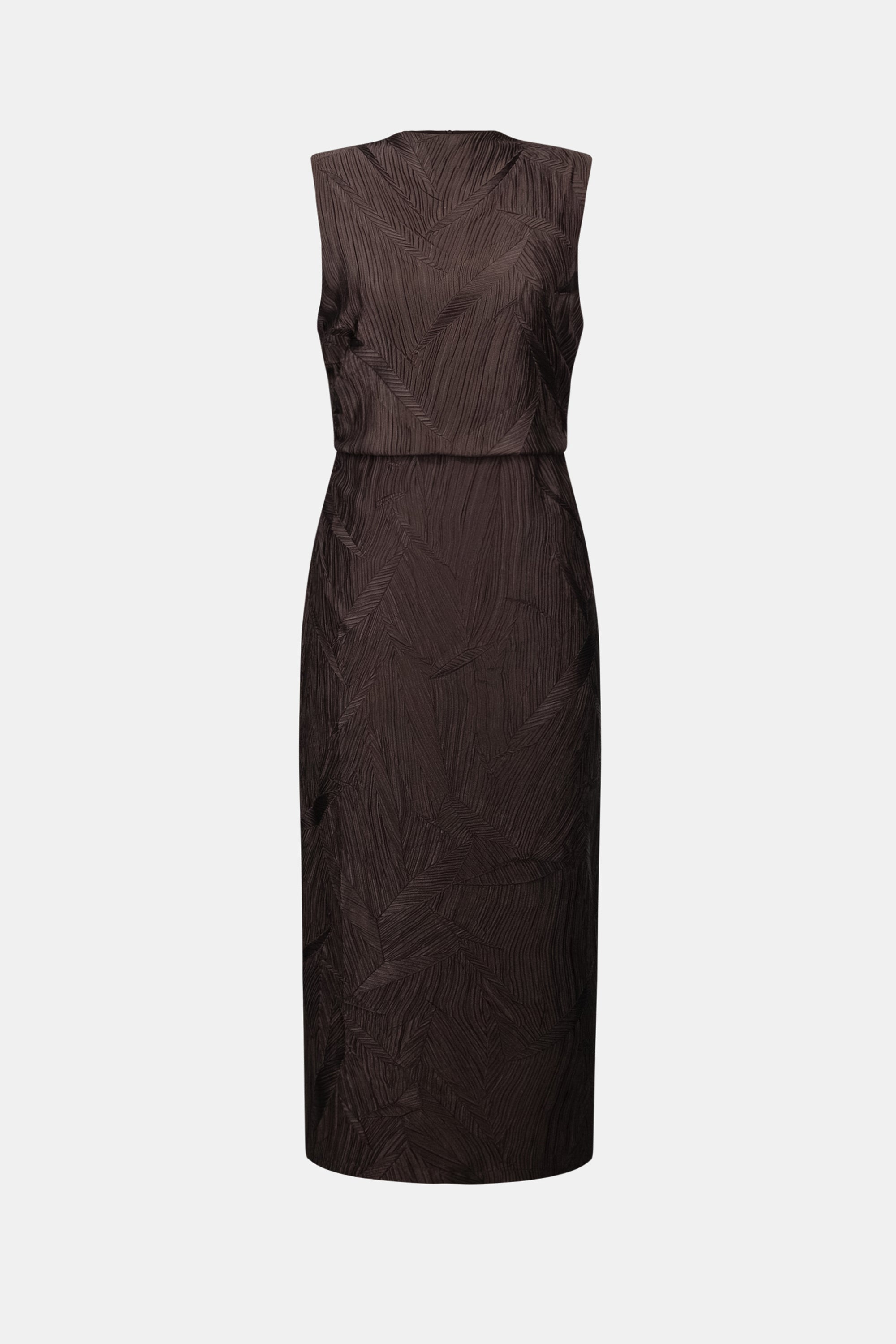 Joseph Ribkoff- Pleated Satin Sleeveless Midi Dress in Mocha