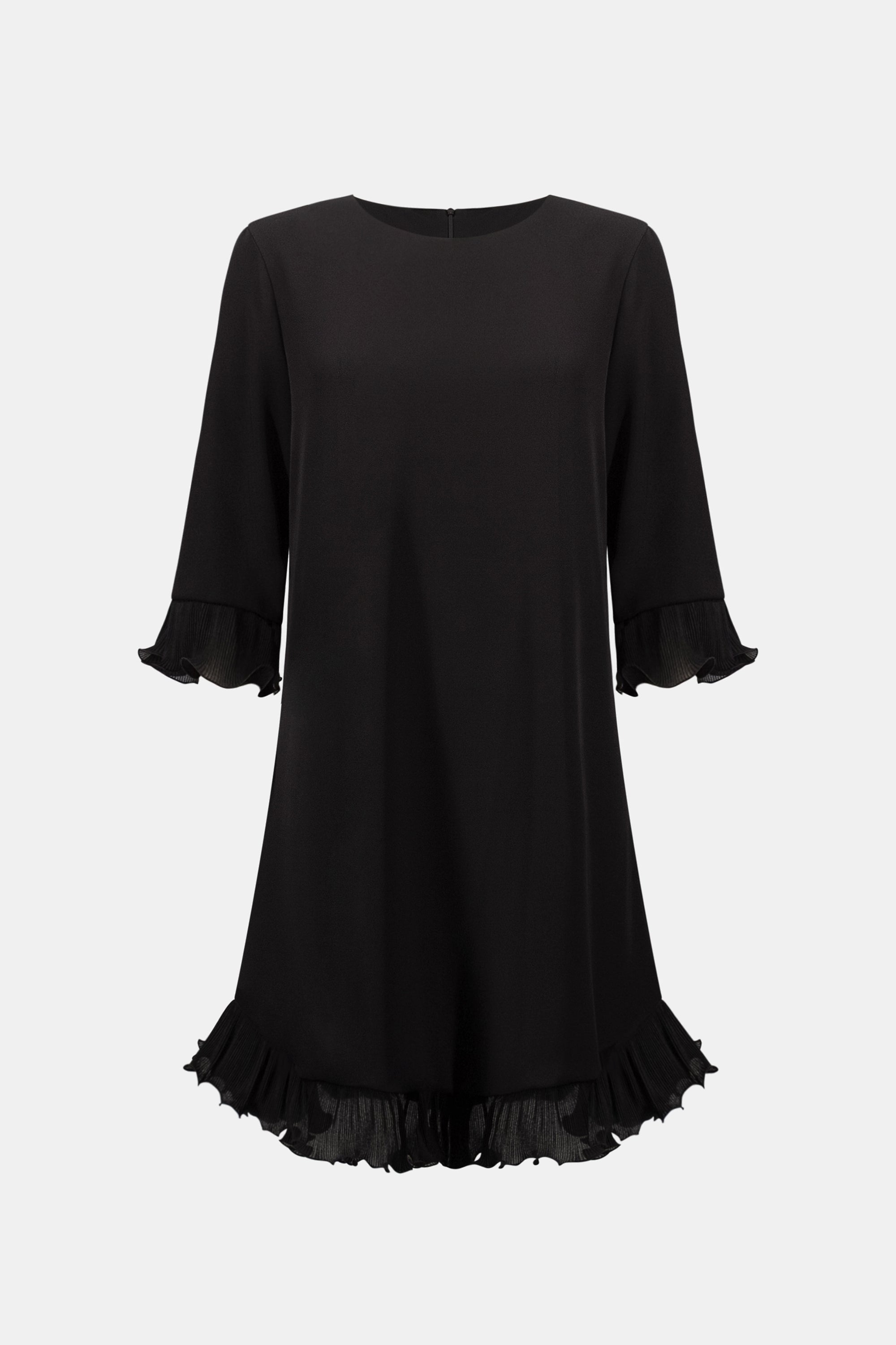 Joseph Ribkoff- Georgette Ruffled-Trim Trapeze Dress in Black