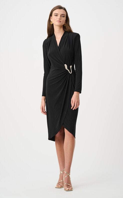 Joseph Ribkoff- Silky Knit Sheath Wrap Dress in Black