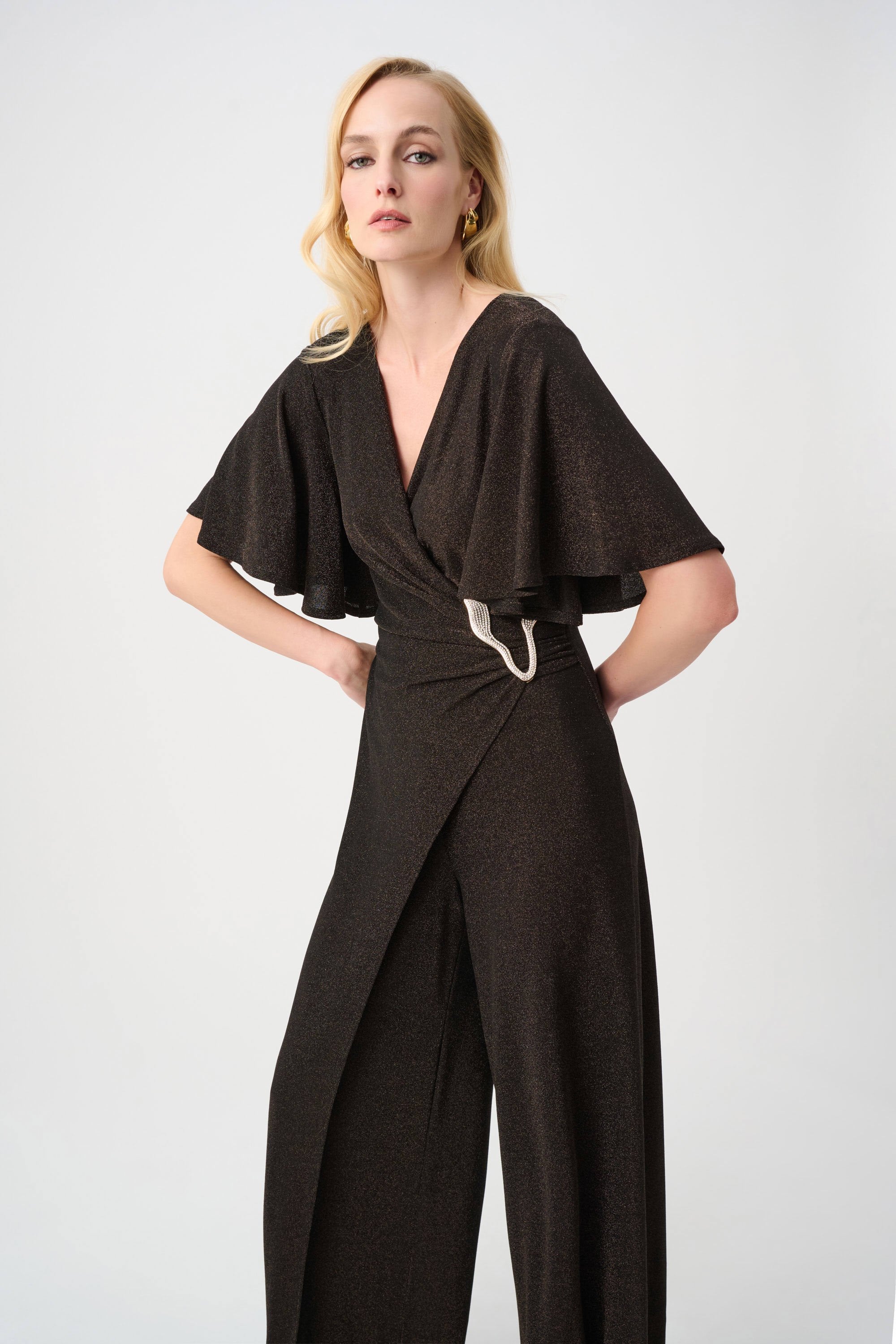 Joseph Ribkoff- Sparkle Knit Wide Leg Wrap in Bronze