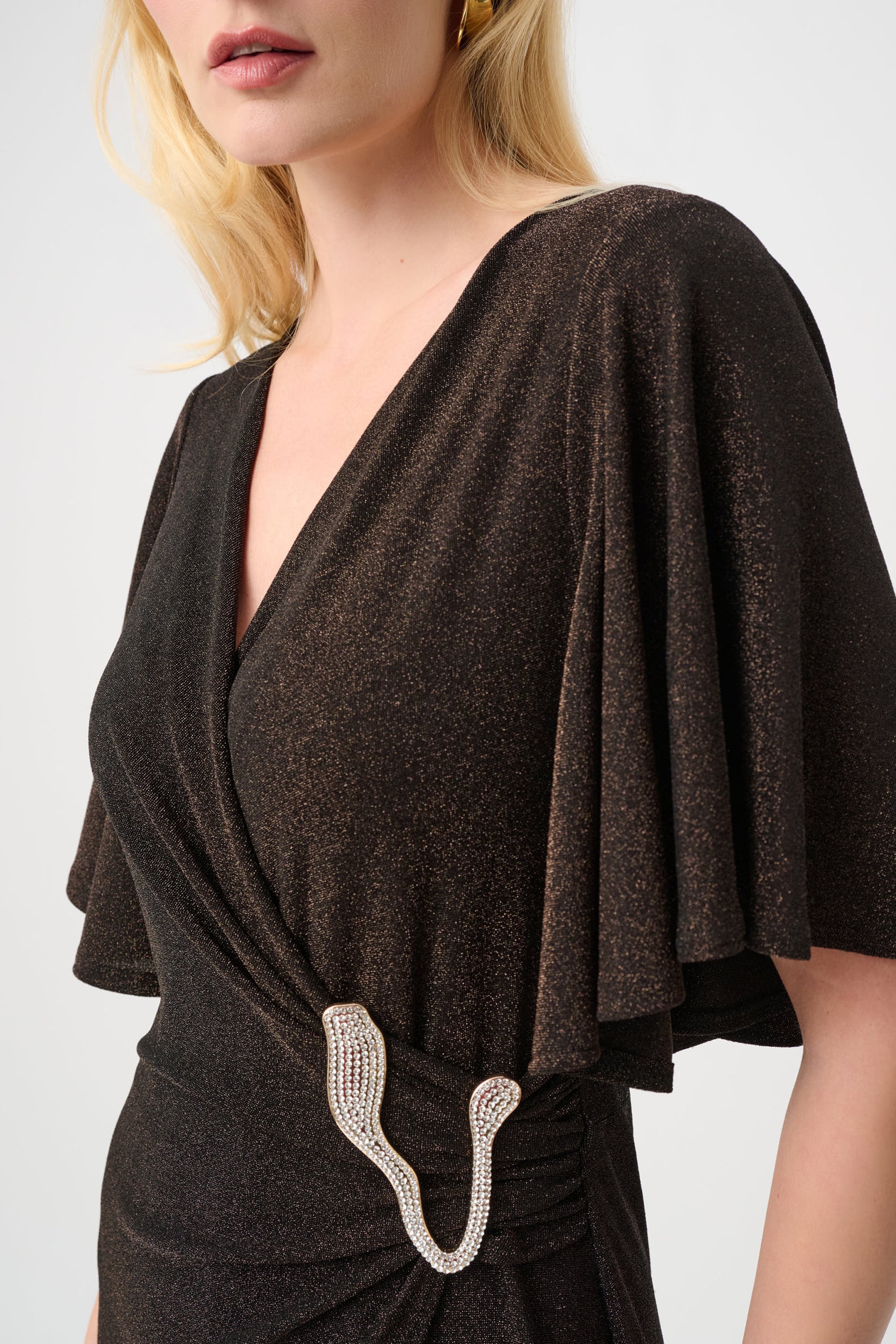 Joseph Ribkoff- Sparkle Knit Wide Leg Wrap in Bronze