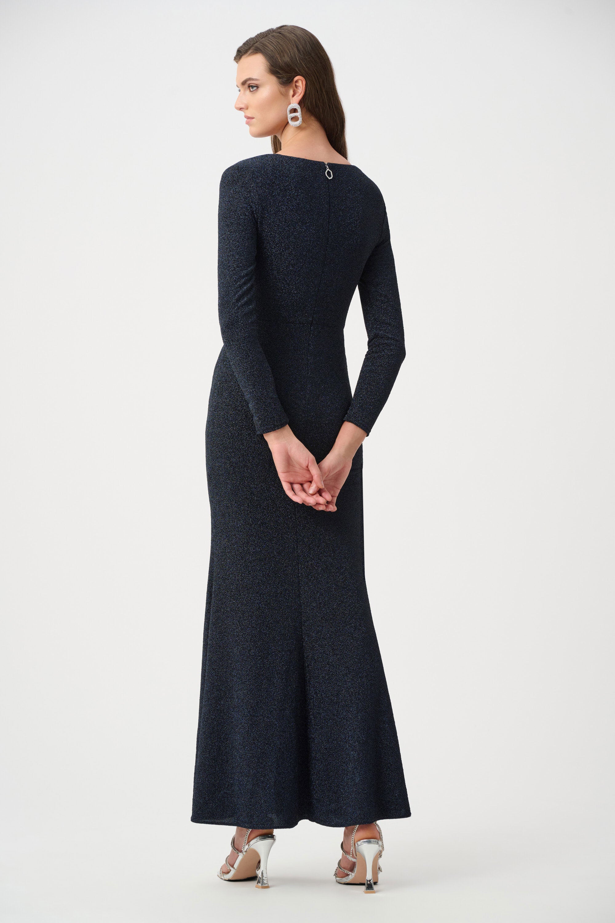 Joseph Ribkoff- Sparkle Knit Wrap Gown in Navy