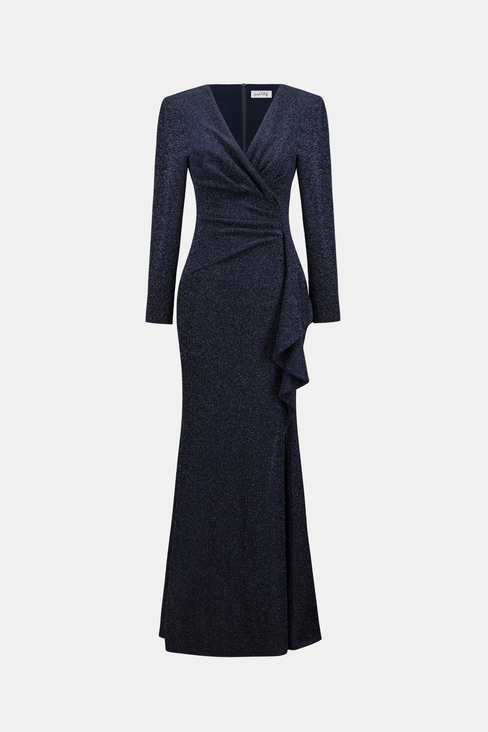 Joseph Ribkoff- Sparkle Knit Wrap Gown in Navy