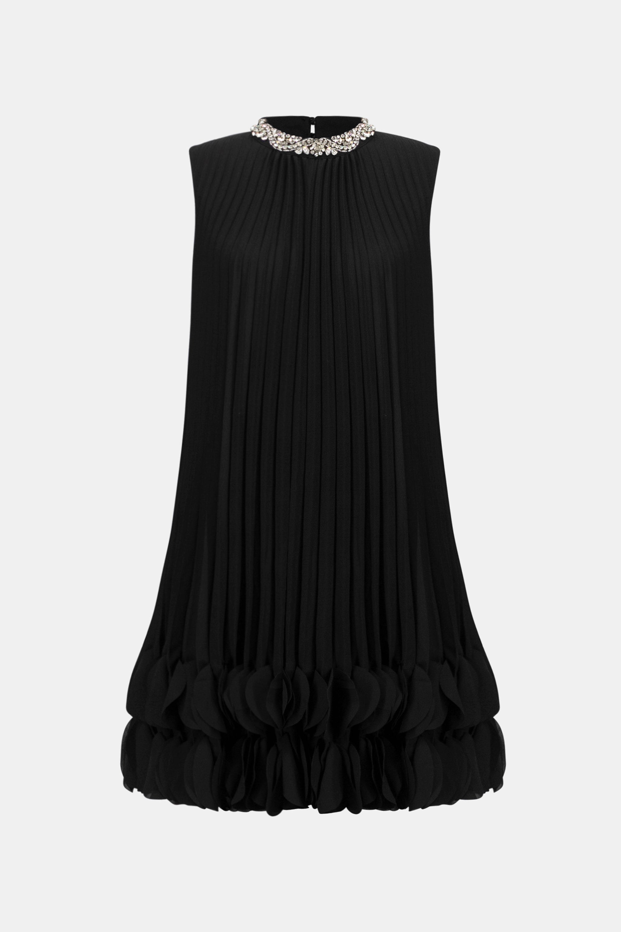 Joseph Ribkoff- Pleated Georgette Embellished A-Line Dress in Black