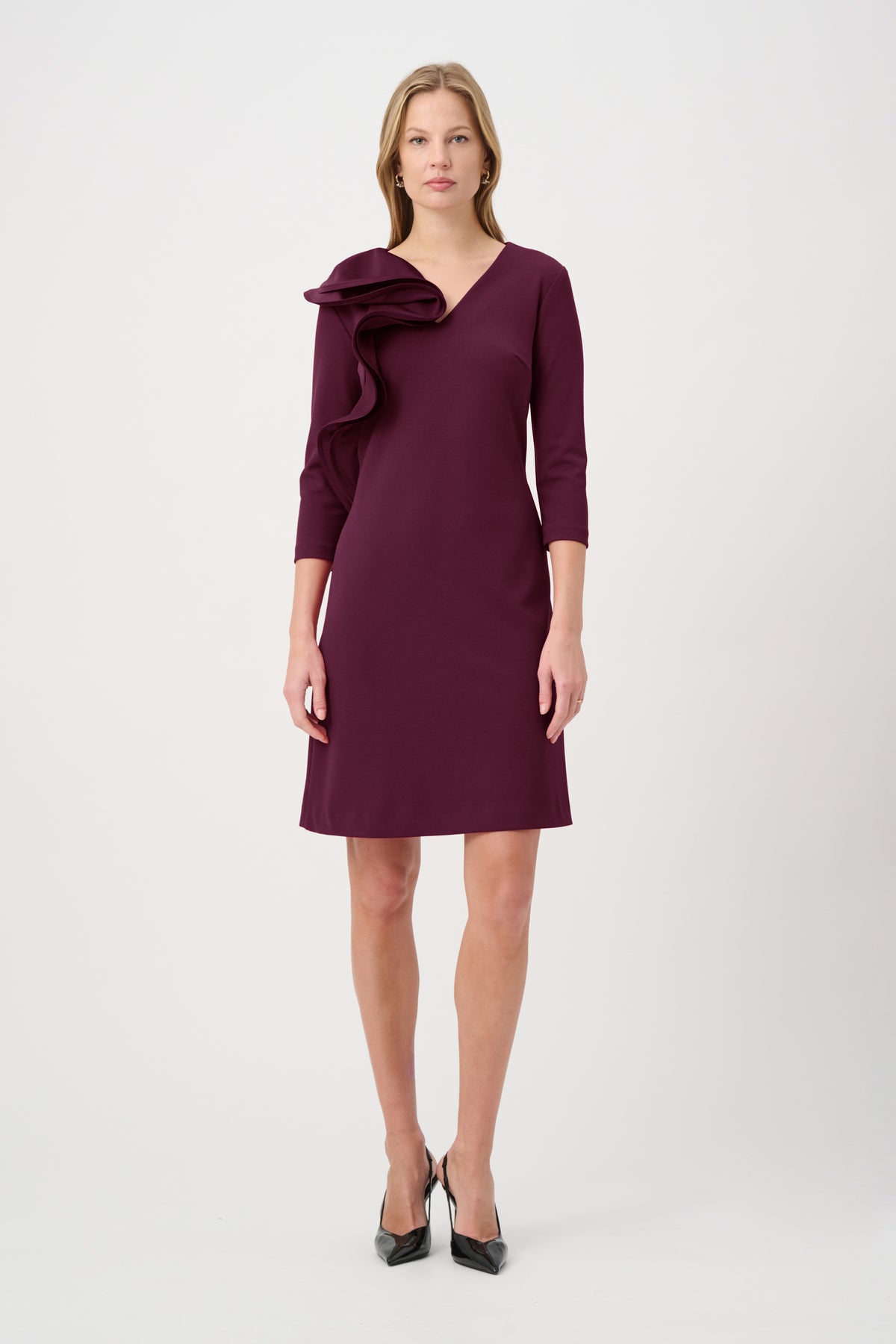 Joseph Ribkoff- Statement Ruffle A-Line Dress in Elderberry