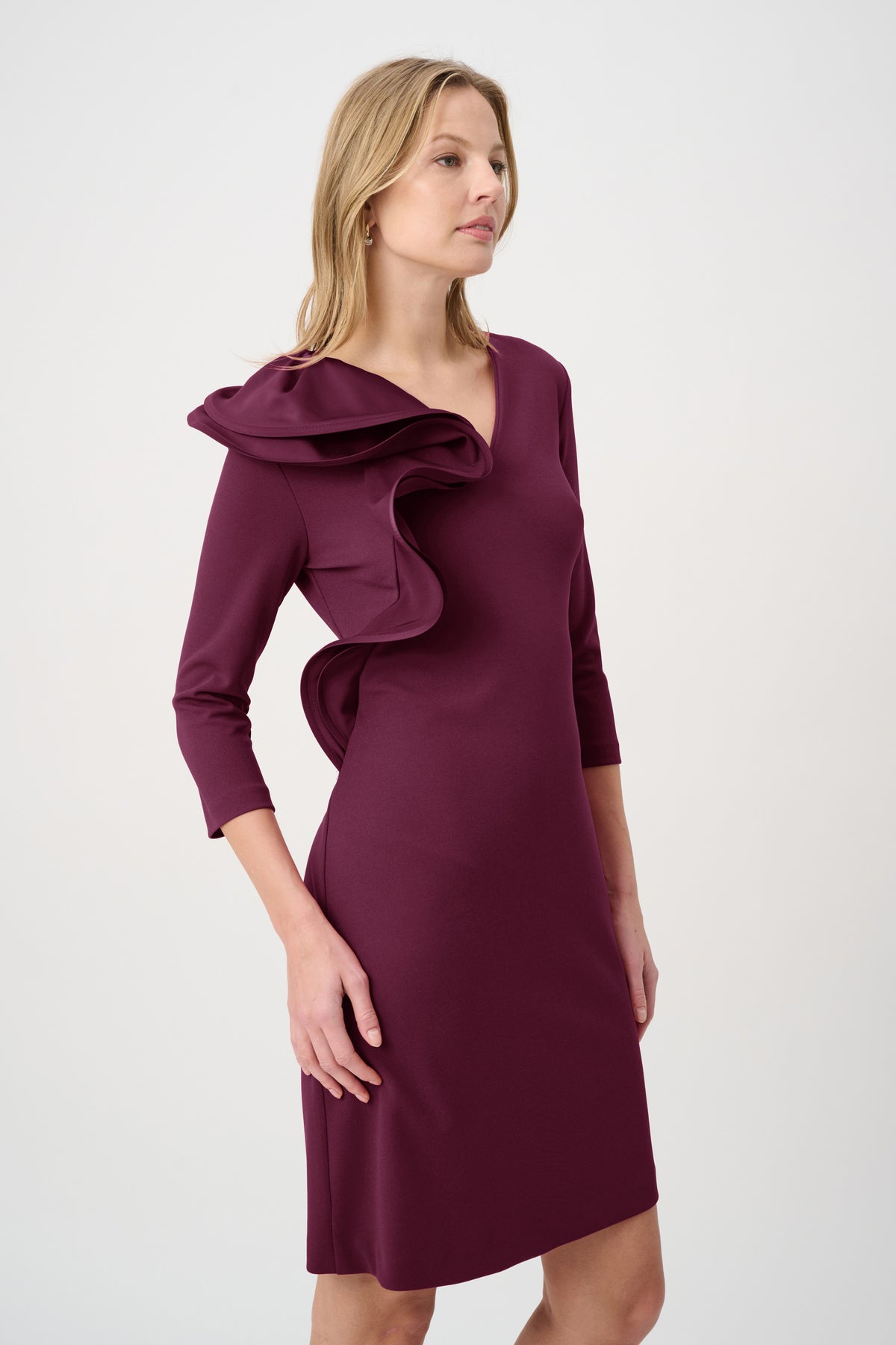Joseph Ribkoff- Statement Ruffle A-Line Dress in Elderberry