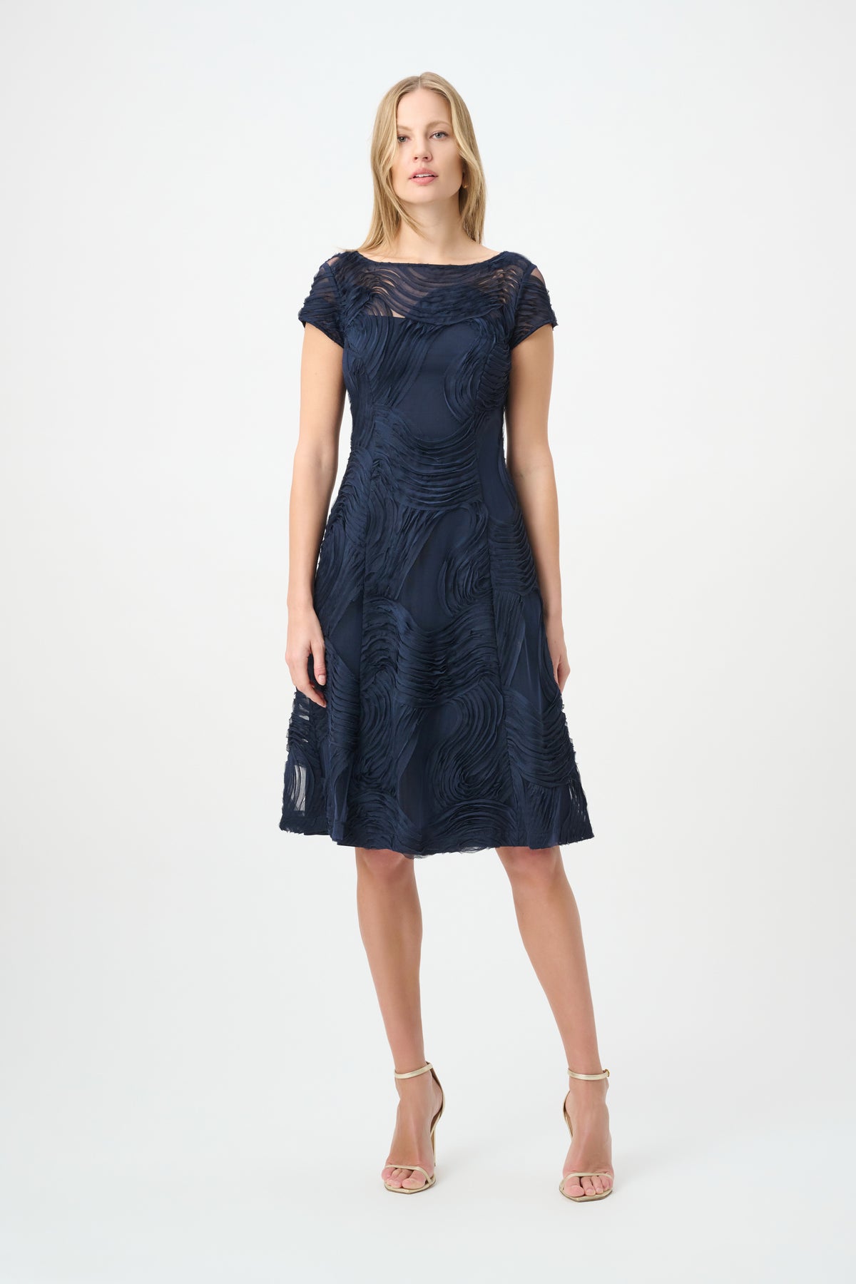 Joseph Ribkoff- Embroideered Swirl Fit & Flare Dress in Midnight Blue