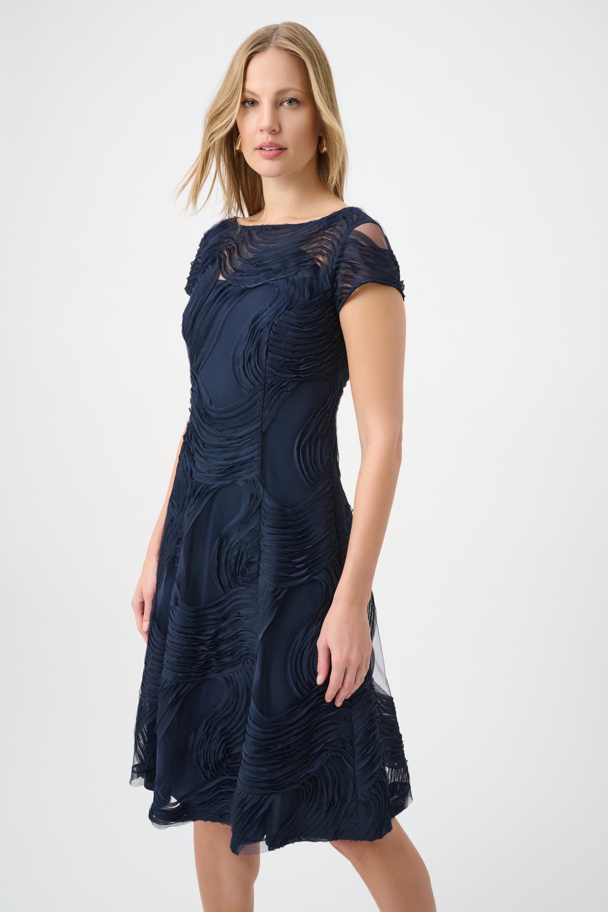 Joseph Ribkoff- Embroideered Swirl Fit & Flare Dress in Midnight Blue