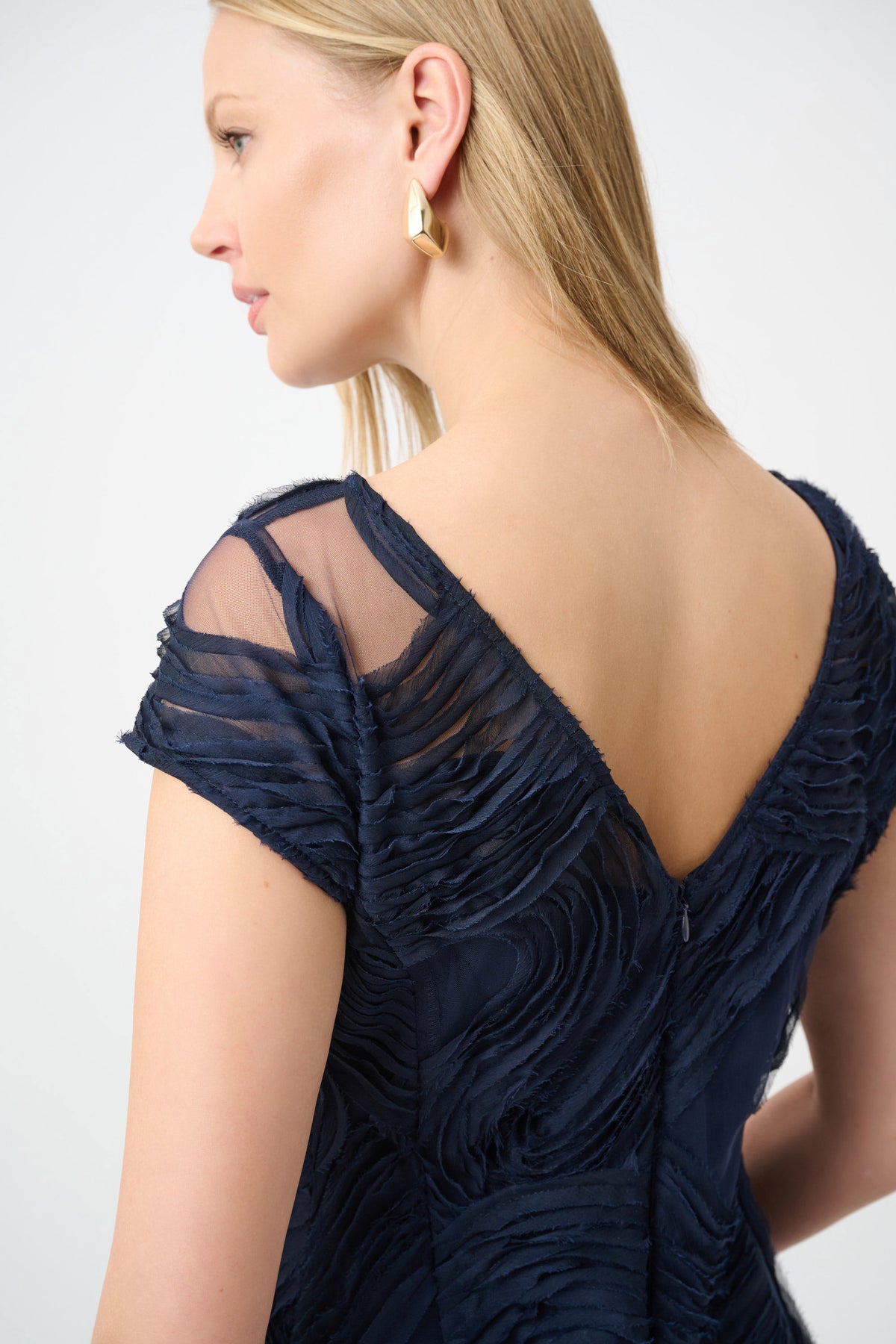 Joseph Ribkoff- Embroideered Swirl Fit & Flare Dress in Midnight Blue
