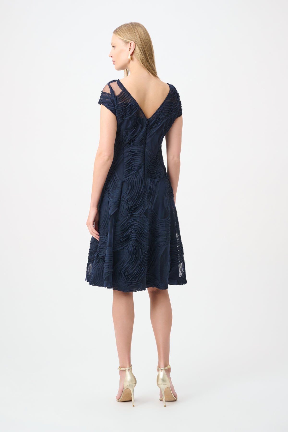 Joseph Ribkoff- Embroideered Swirl Fit & Flare Dress in Midnight Blue