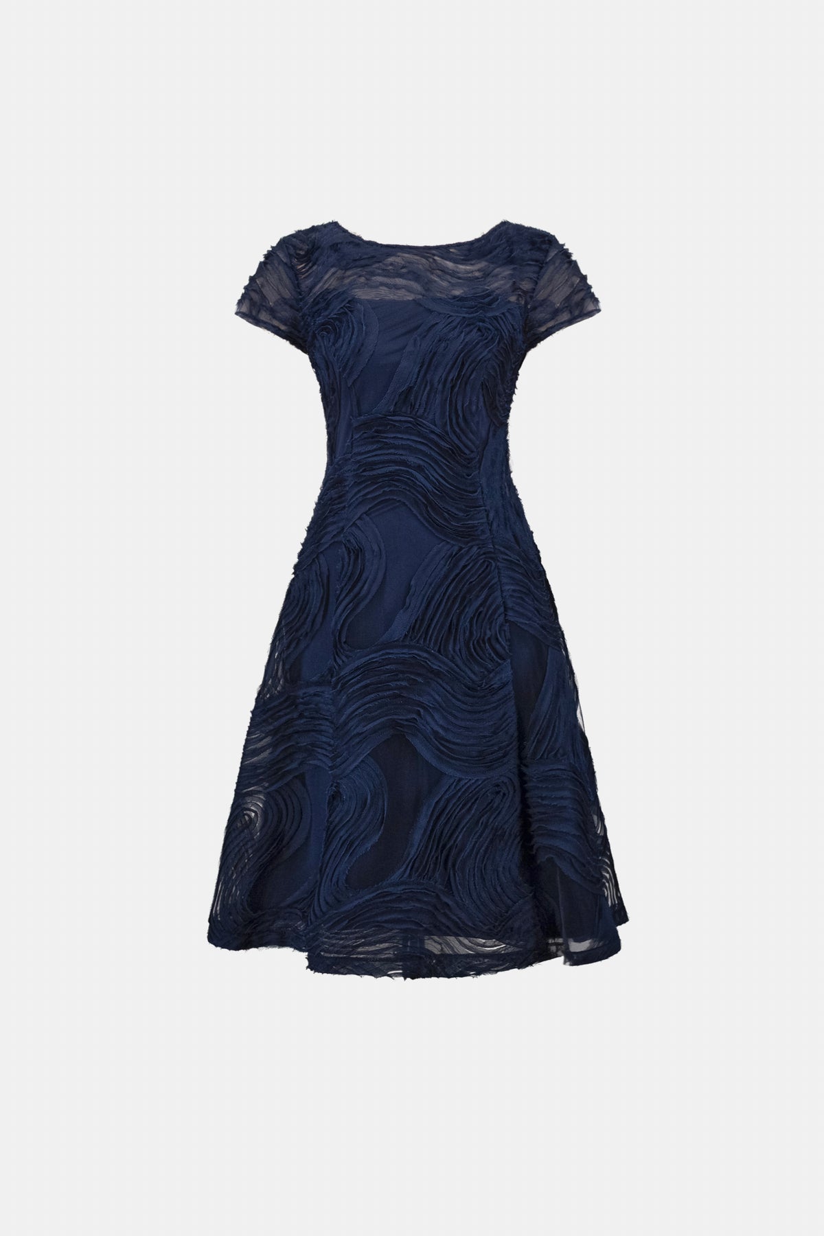 Joseph Ribkoff- Embroideered Swirl Fit & Flare Dress in Midnight Blue