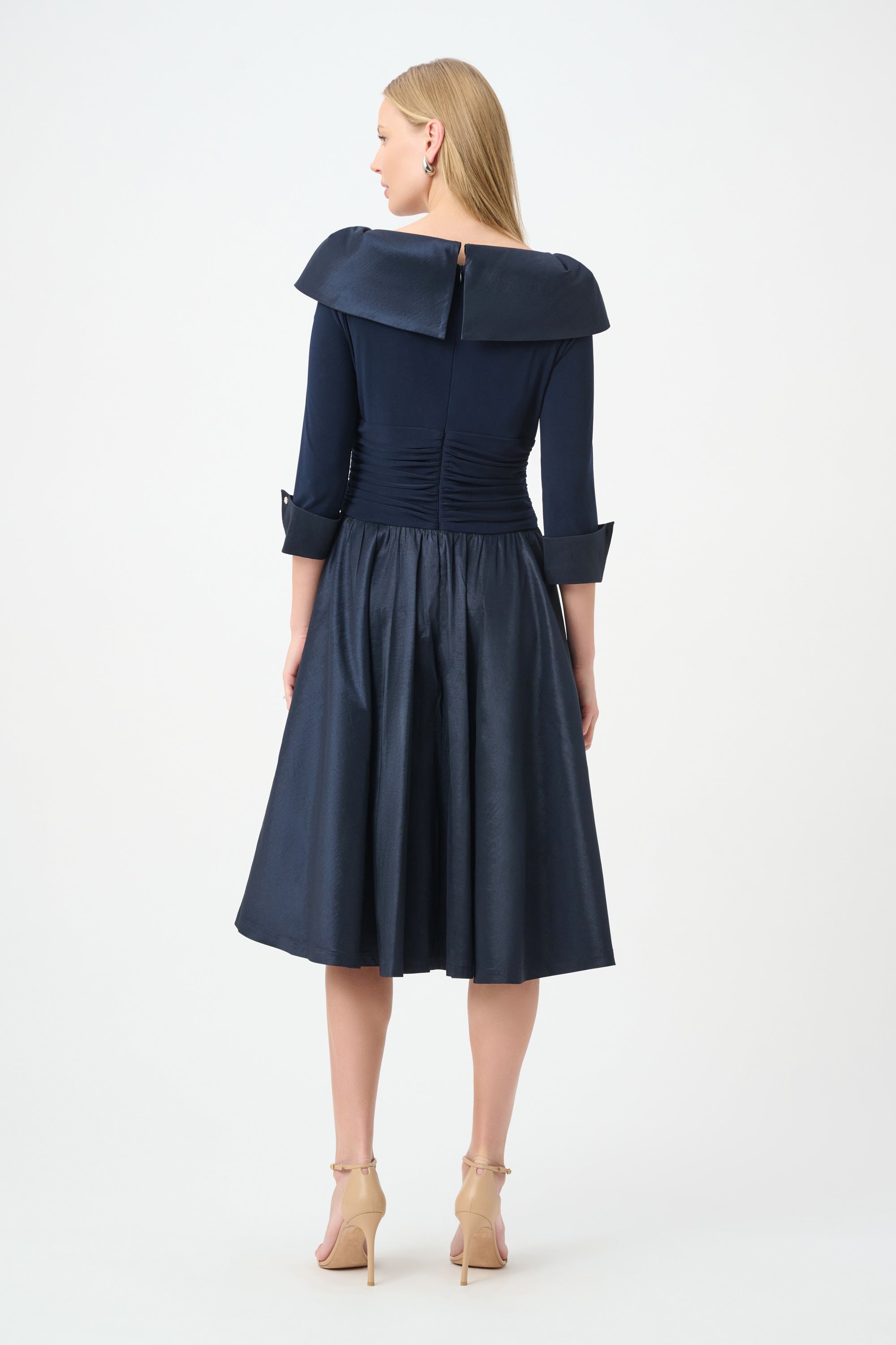 Joseph Ribkoff- V-Neck Lapel Fit & Flare Dress in Midnight Blue