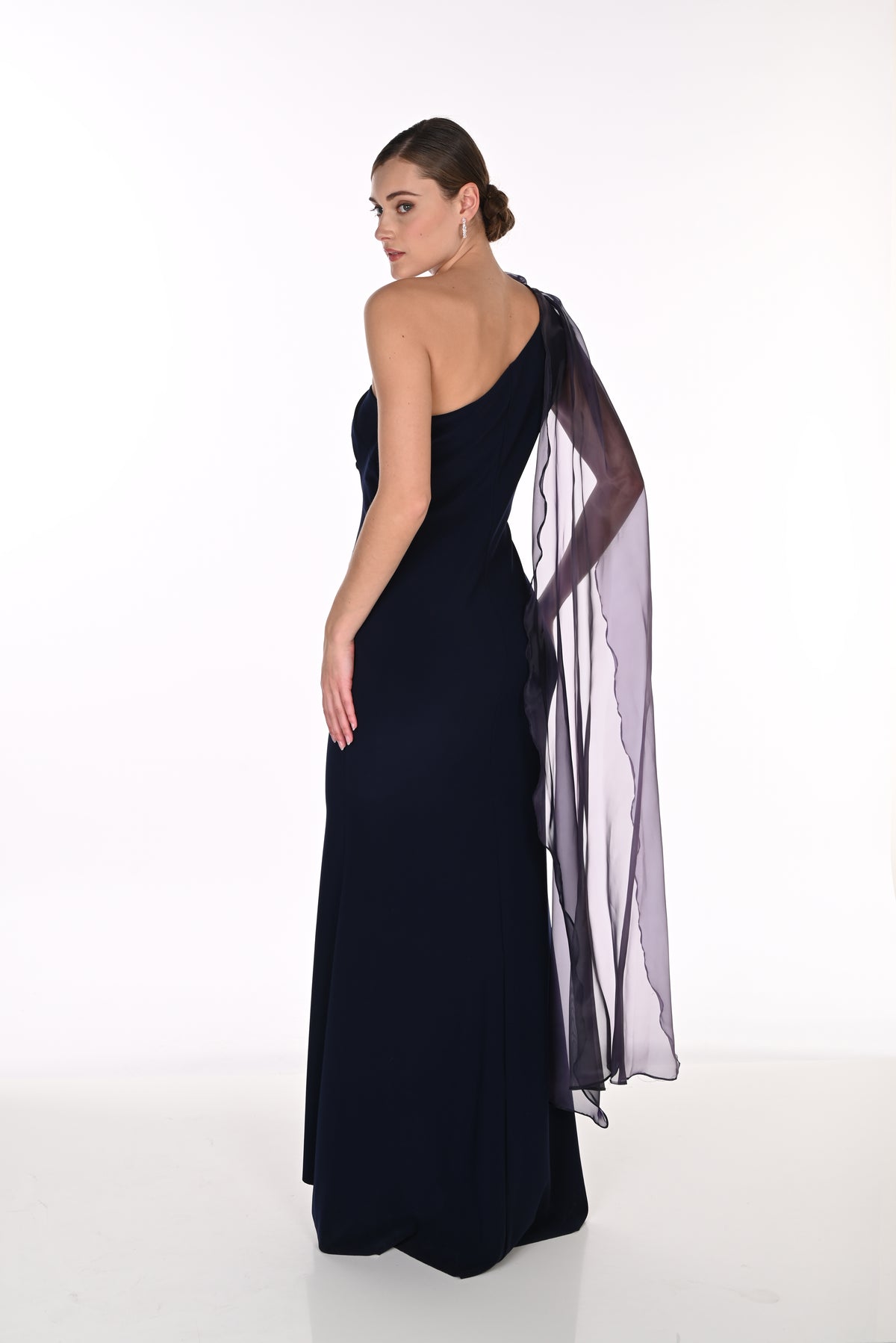 Frank Lyman- One Shoulder Rosette Gown in Midnight