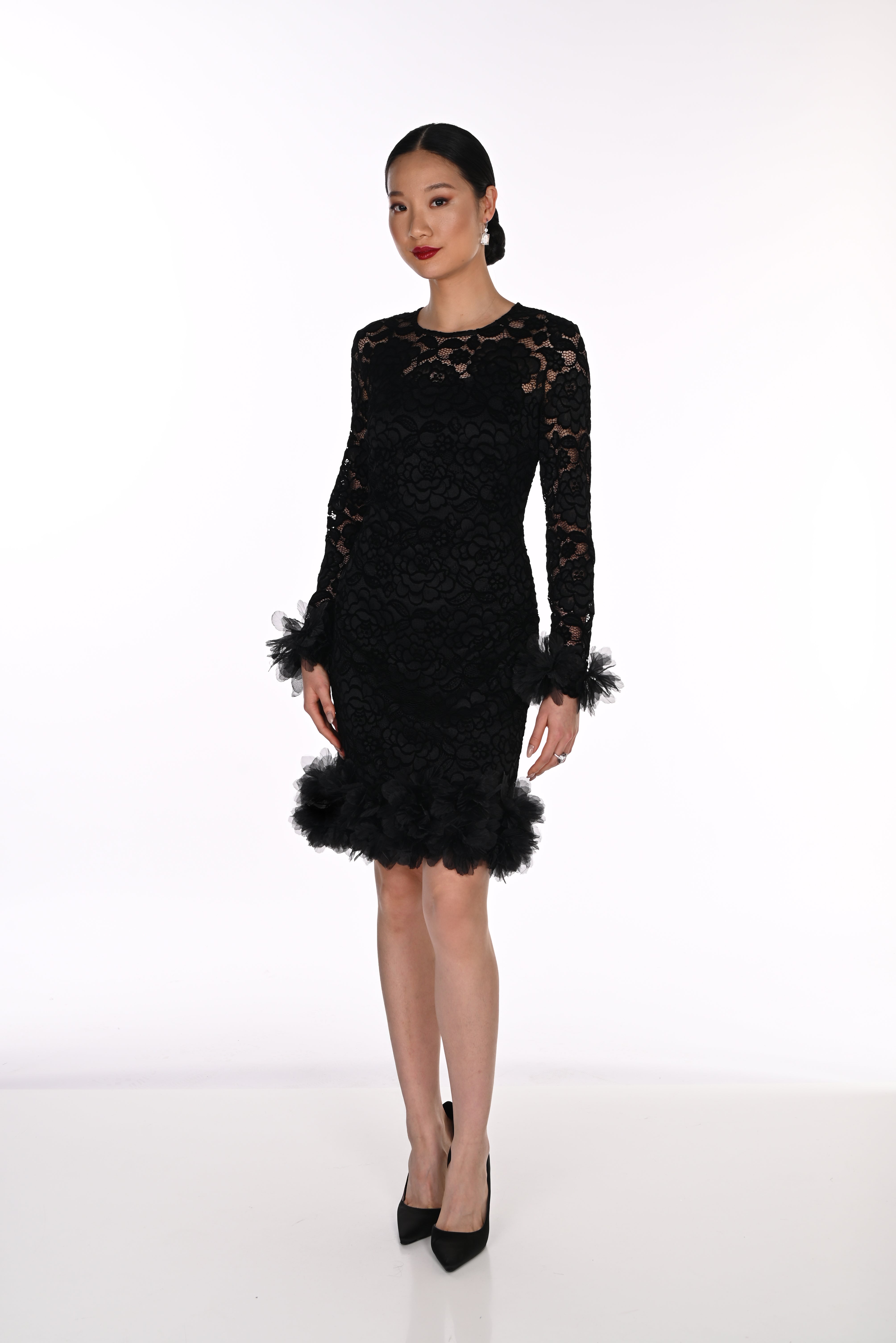 Frank Lyman- Feather Detail Dress in Black