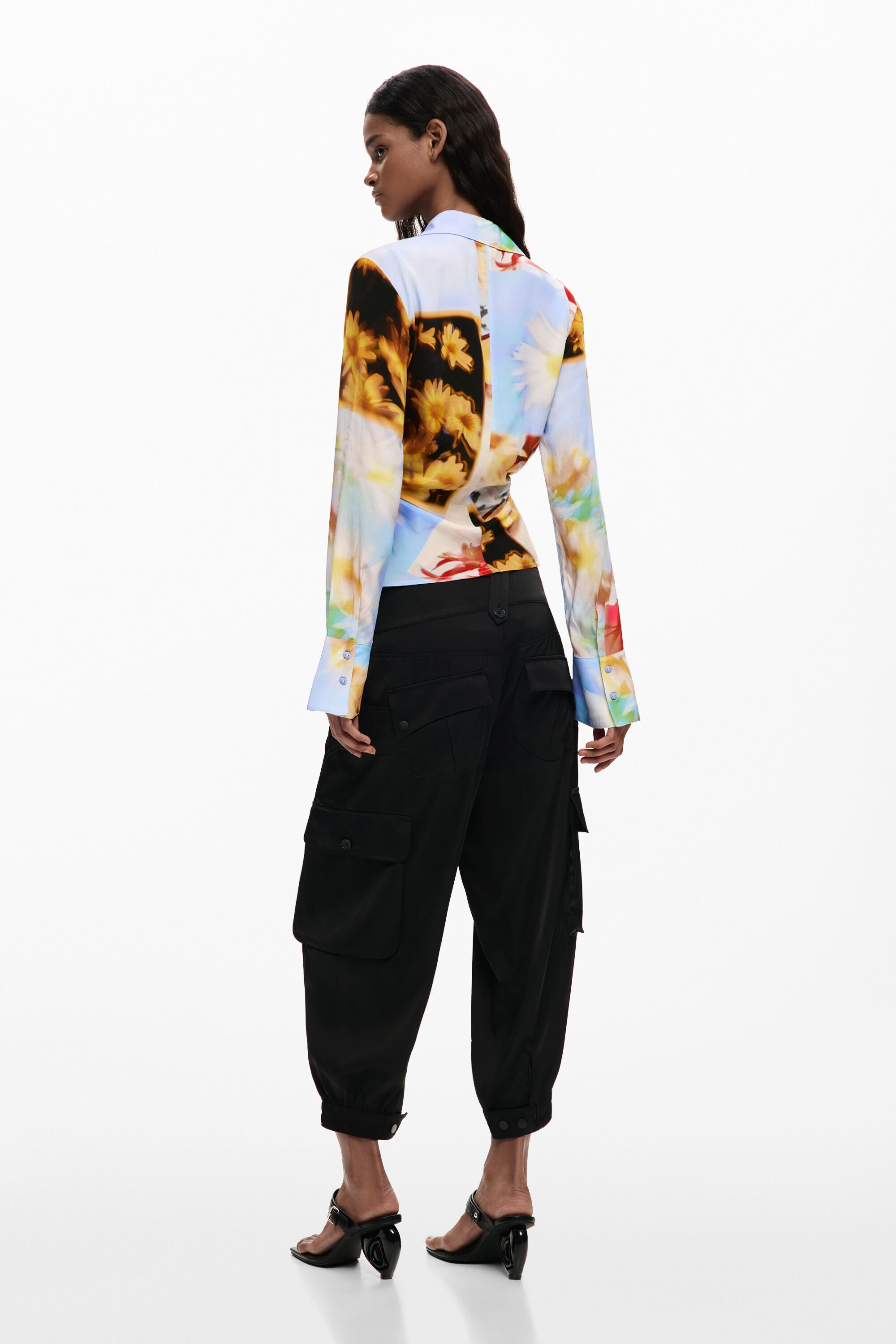 Desigual- Flowy Floral Zippered Blouse in Yellow