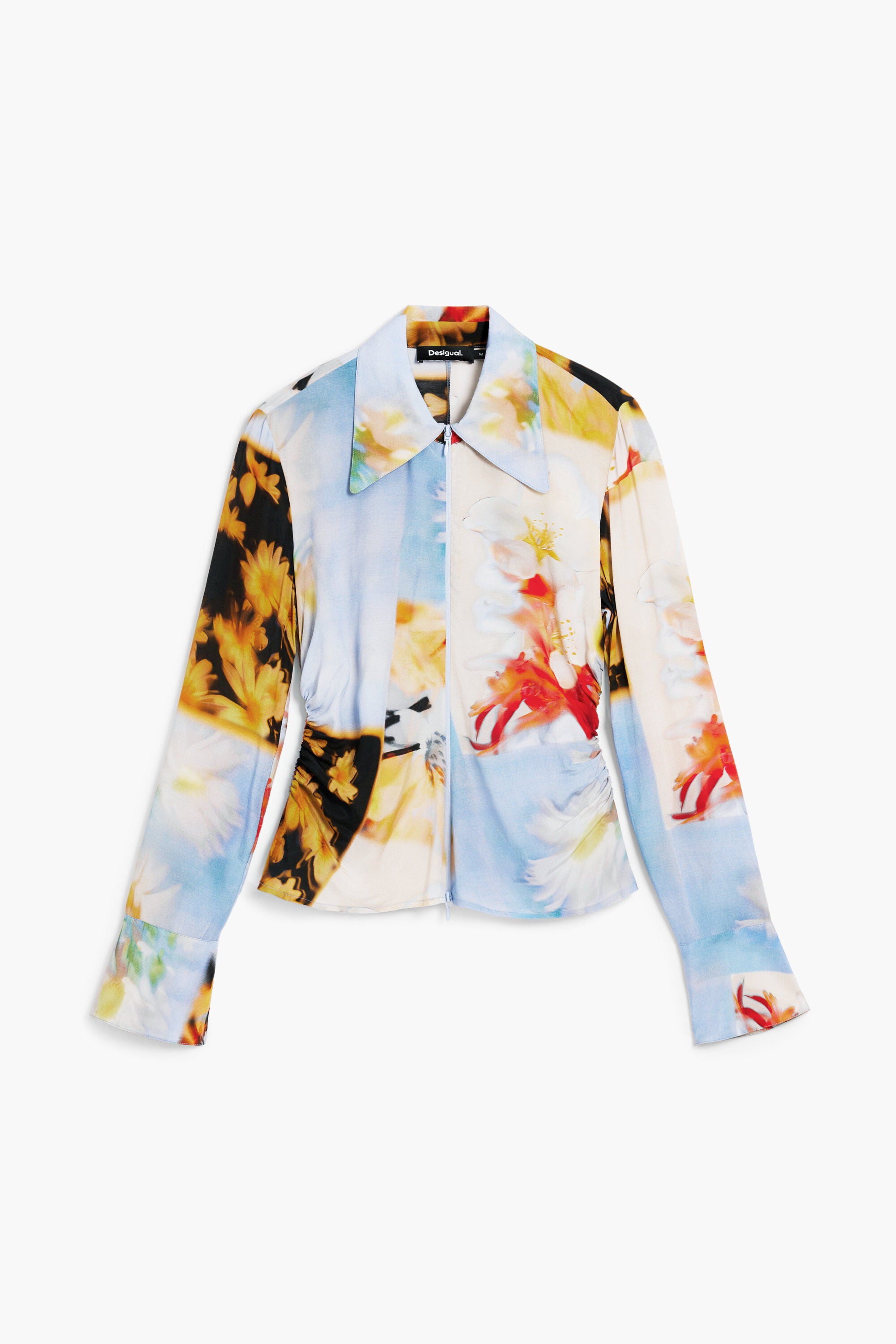 Desigual- Flowy Floral Zippered Blouse in Yellow