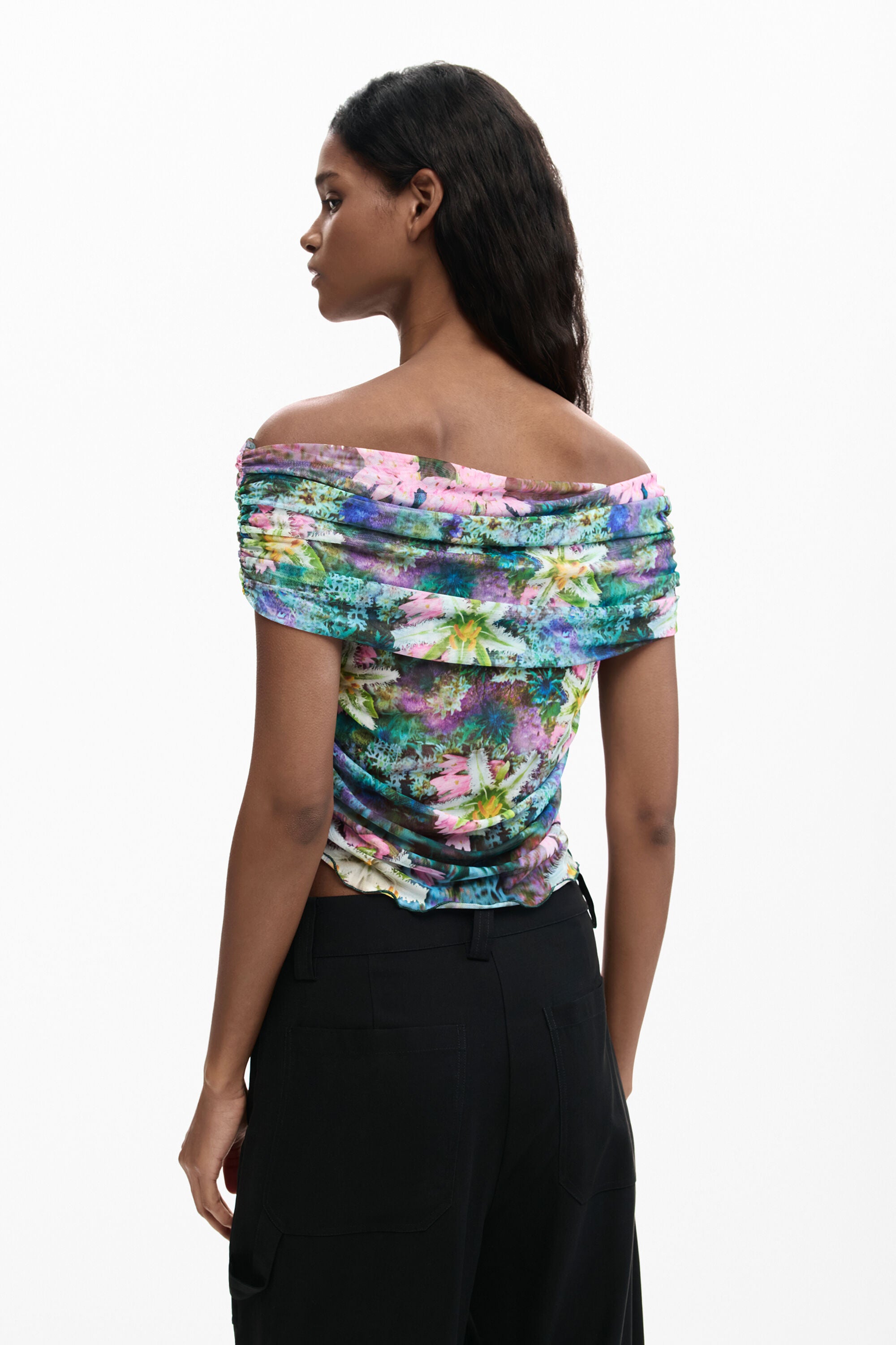 Desigual- Floral Boat Neck Top in Green