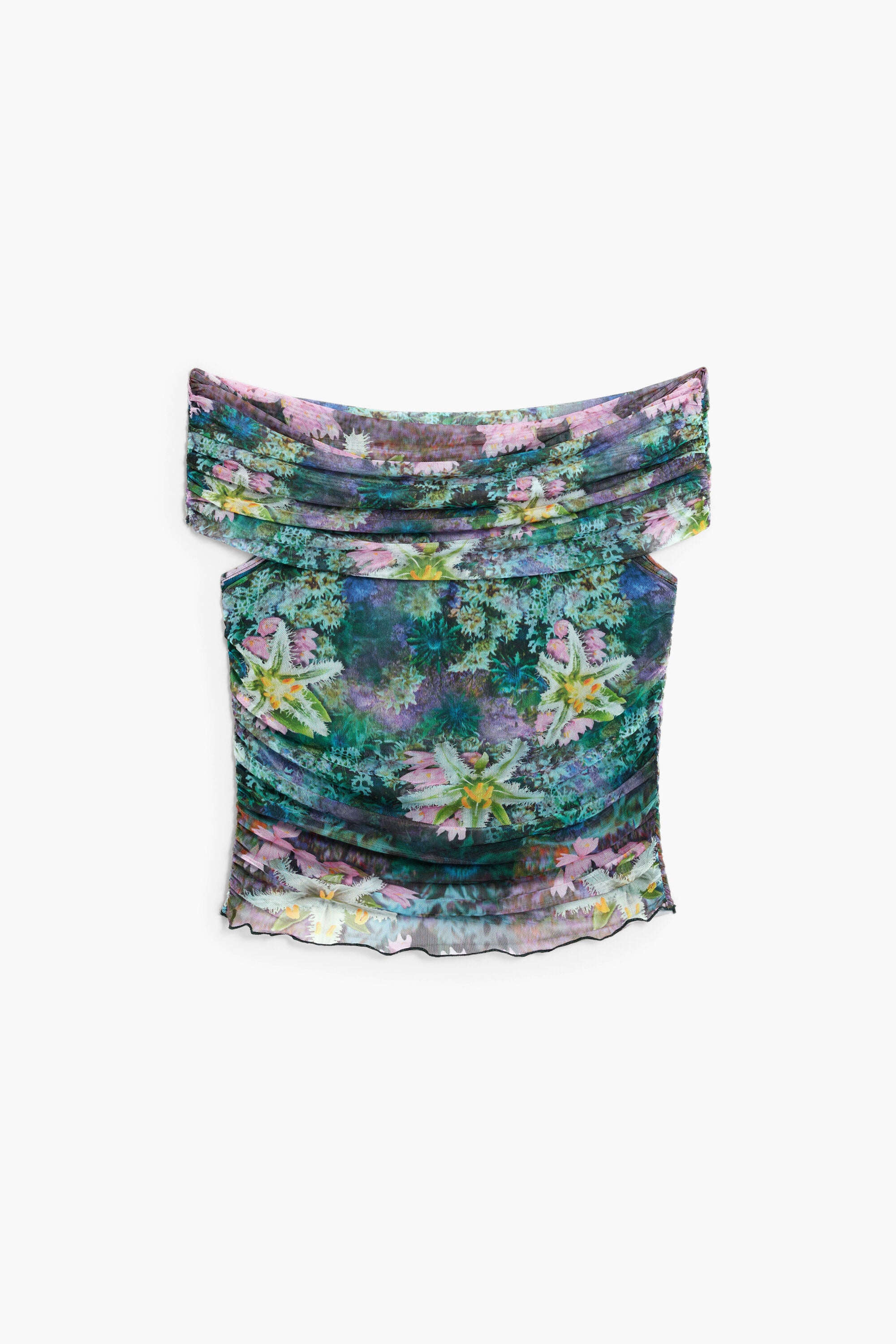 Desigual- Floral Boat Neck Top in Green
